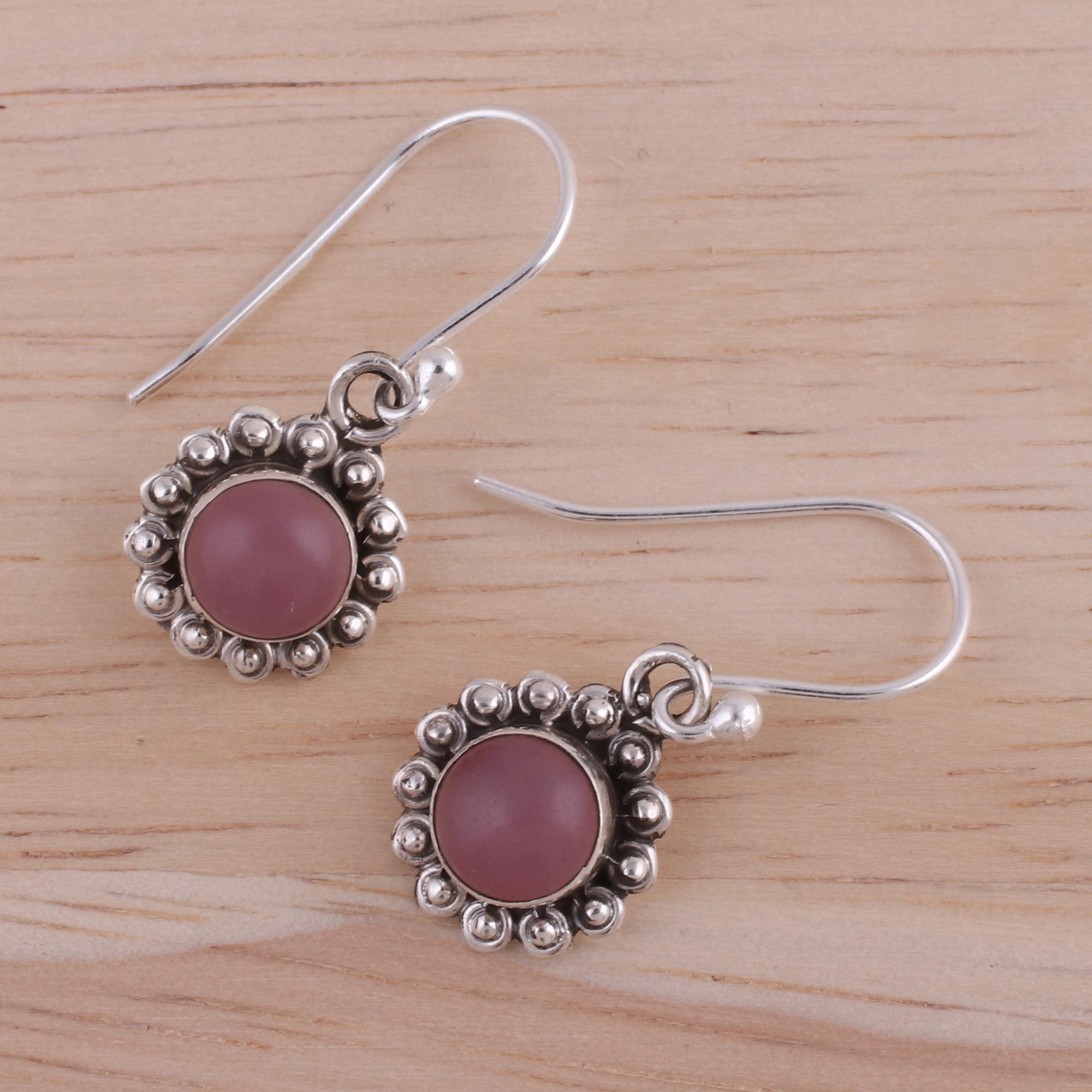 Premium Pink Chalcedony Sterling Silver Floral Dangle Earrings - Vintage Charm