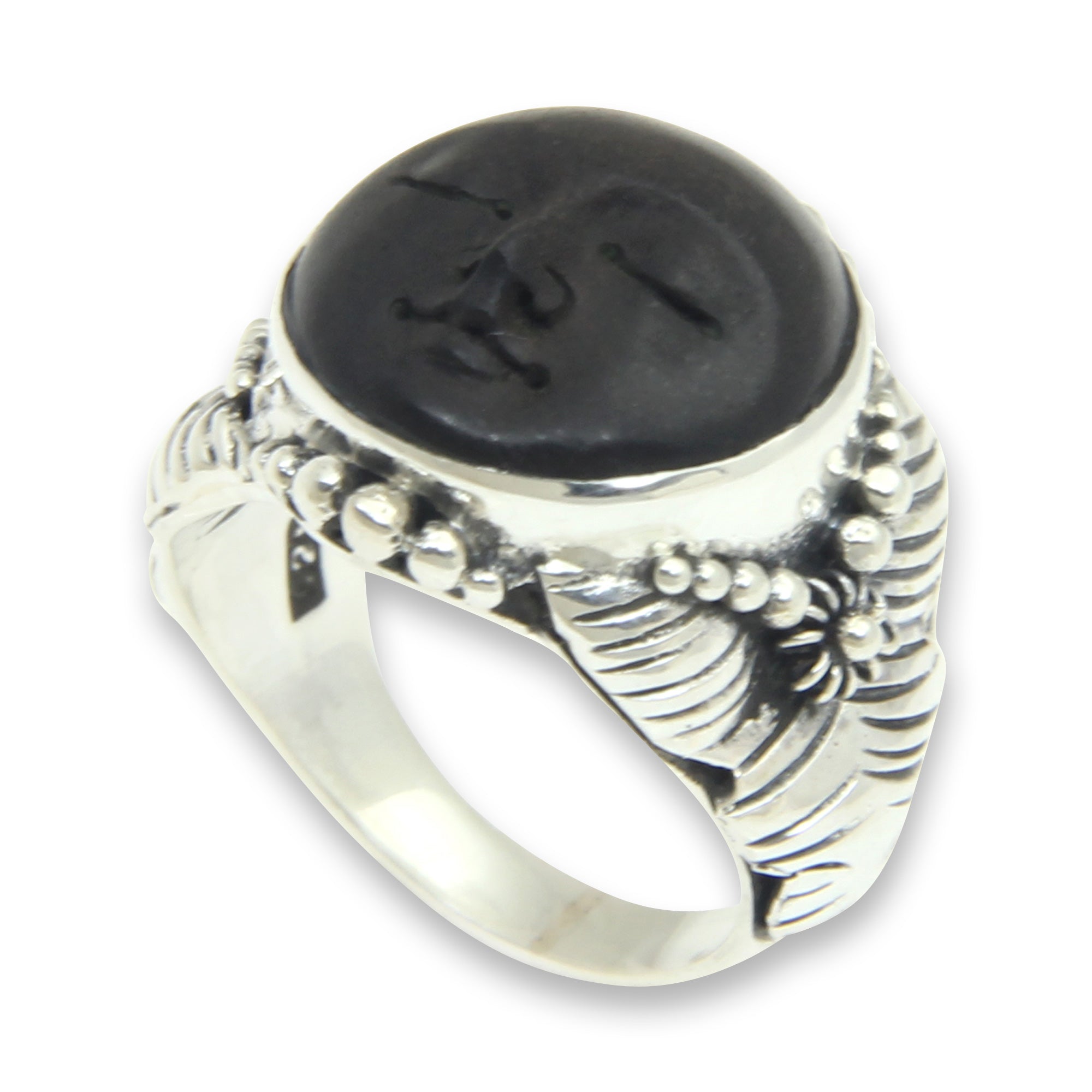 Premium Amun Ra Ebony Wood Ring - Handcrafted Sterling Silver