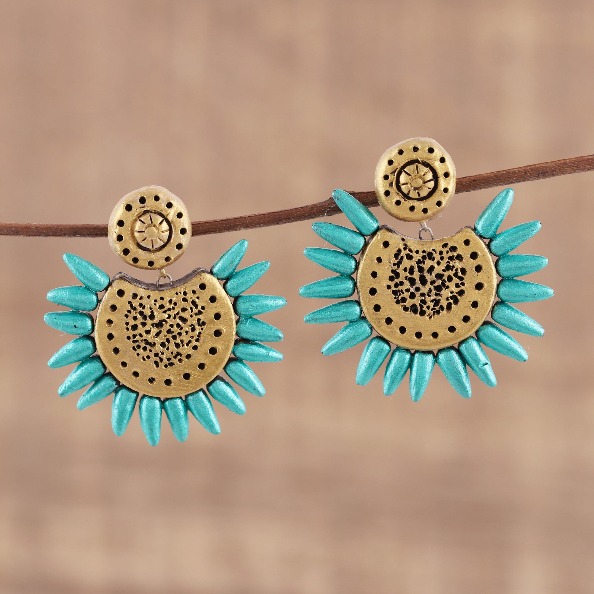 Premium Green Corona Ceramic Dangle Earrings – Handcrafted in India