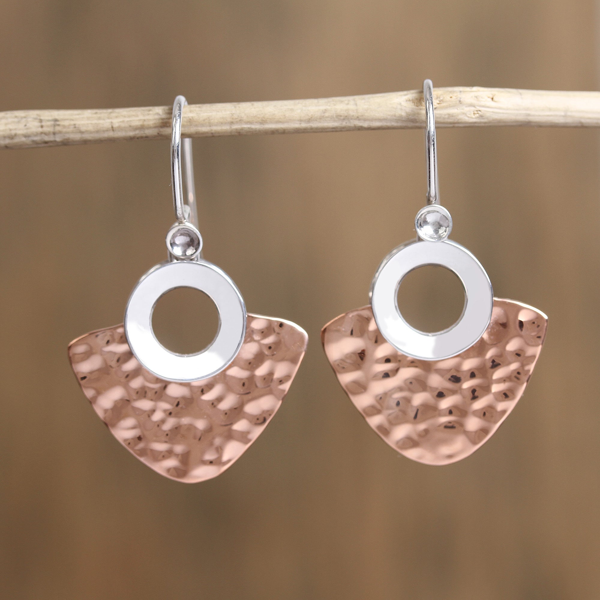 Premium Rippling Blades Sterling Silver & Copper Dangle Earrings