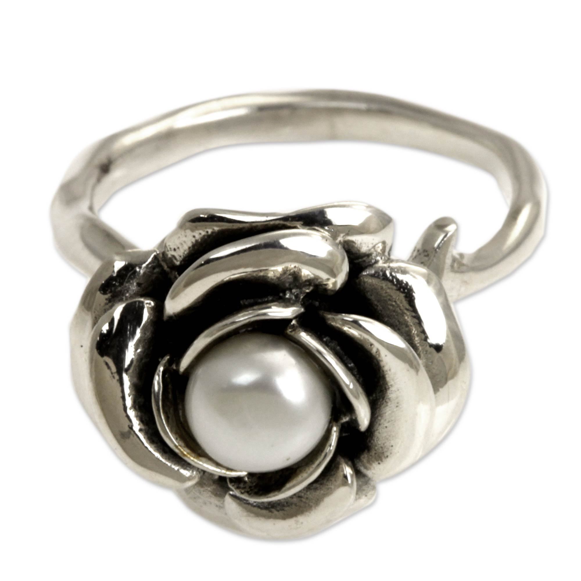 Premium Handcrafted Sterling Silver Rose Pearl Ring