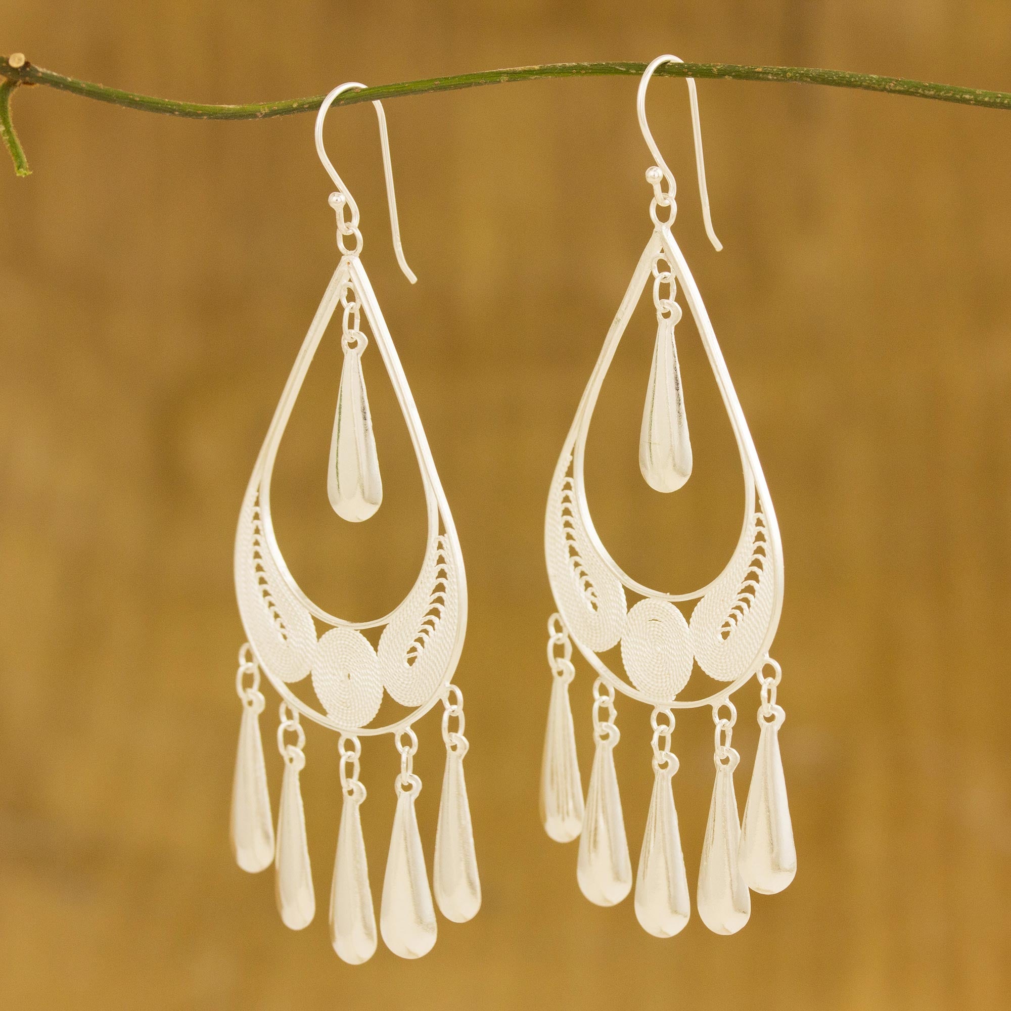 Premium Mystic Rain Sterling Silver Filigree Earrings