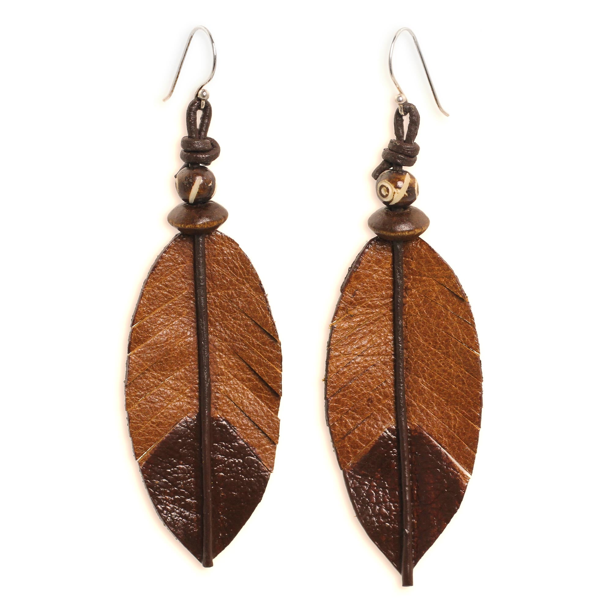 Premium Nature-Inspired Feather Earrings - Handcrafted Leather, Bone & Wood Design