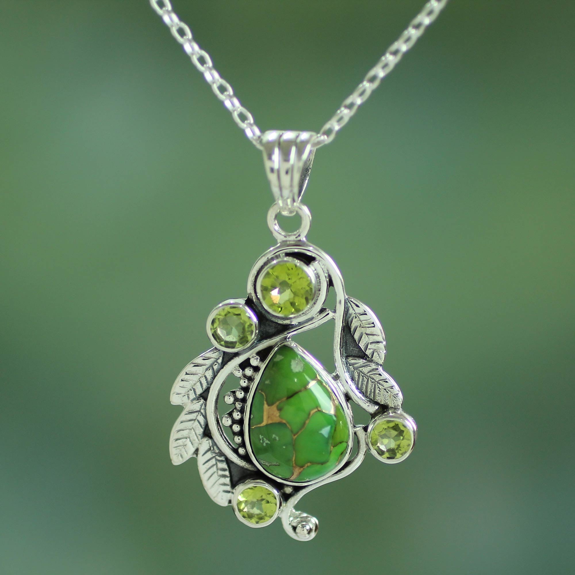 Premium Misty Green Forest Necklace: Handmade Turquoise & Peridot Jewelry