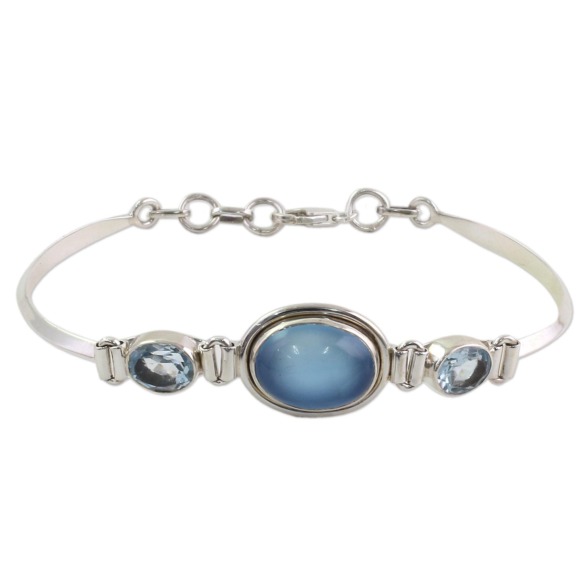 Premium Shining Blue Chalcedony & Topaz Bracelet - Handmade Elegance