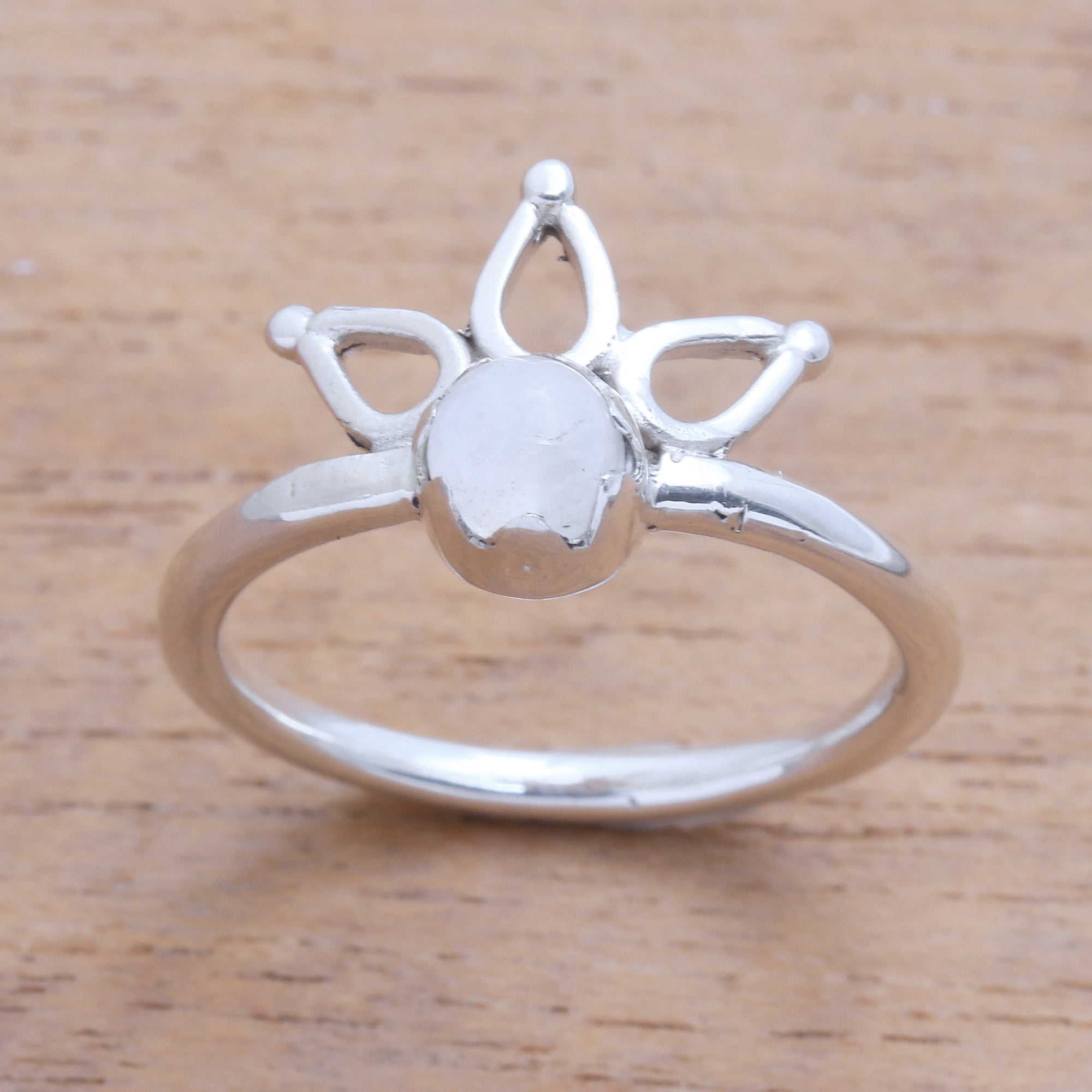 Premium Lotus Crown Moonstone Cocktail Ring – Handcrafted in Bali