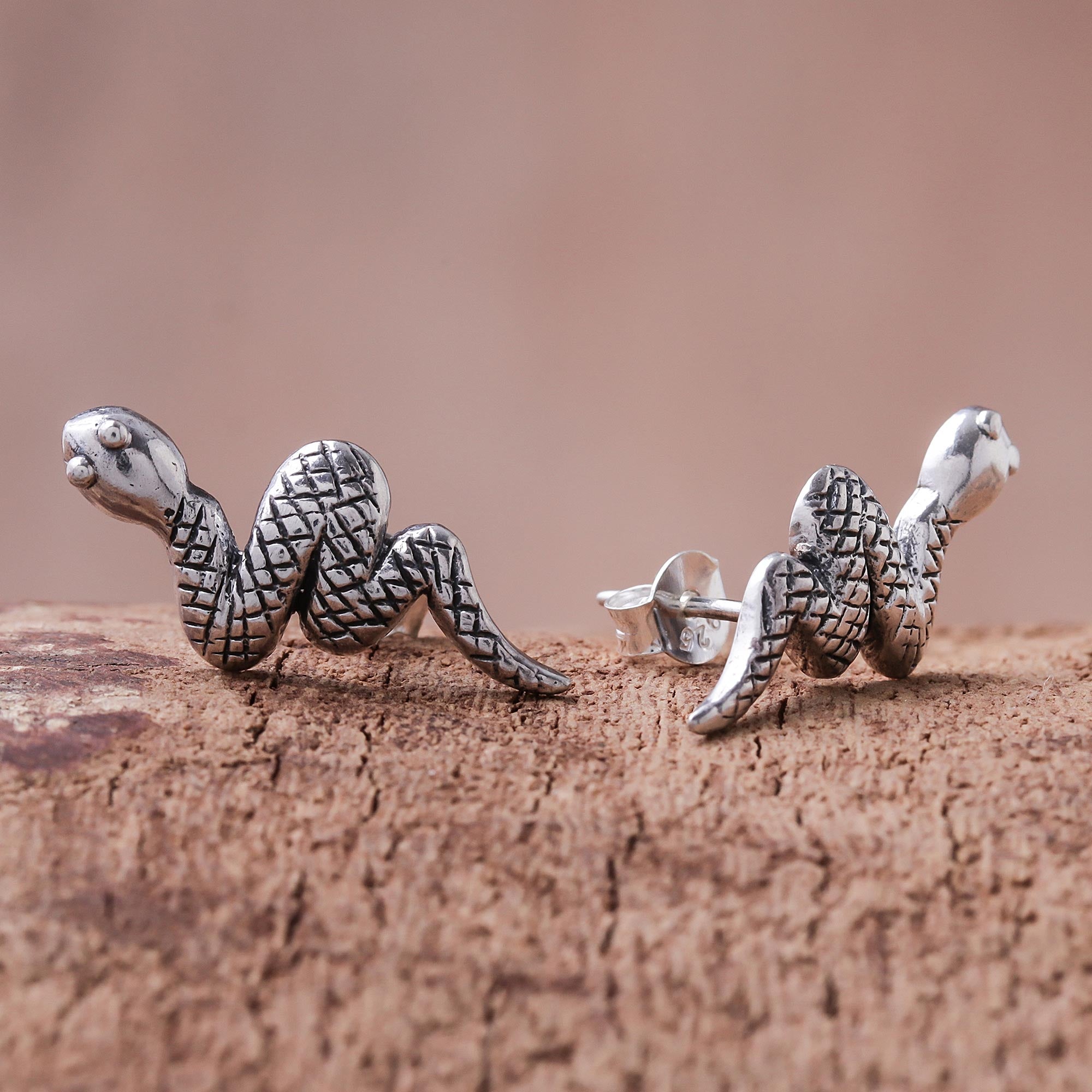 Premium Sterling Silver Snake Button Earrings – Handcrafted in Thailand