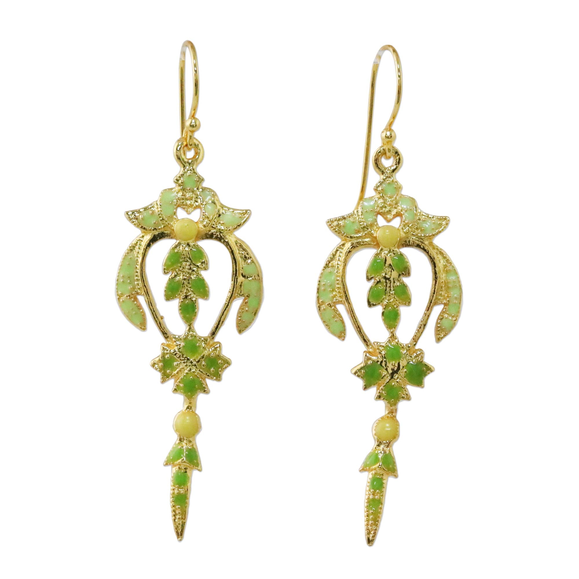 Premium Green & Gold Plated Brass Earrings - Nature-Inspired Elegance by Matta