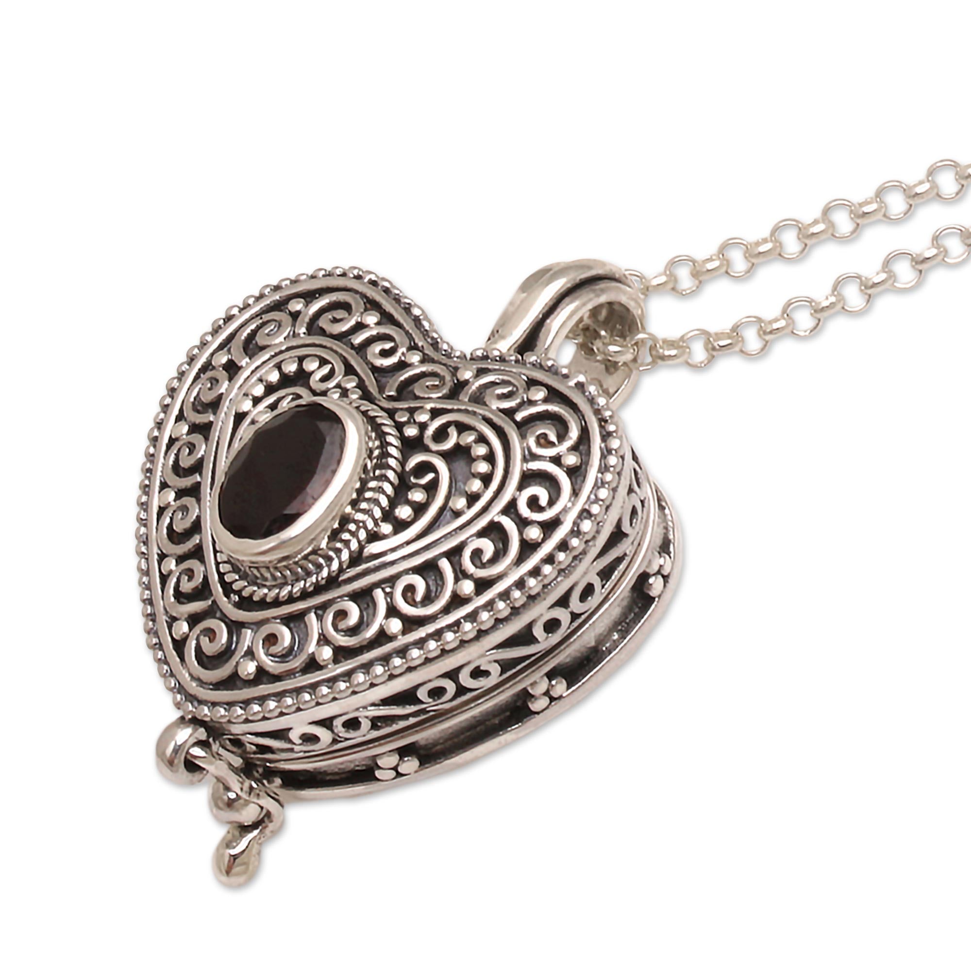 Premium Always In My Heart Garnet Silver Filigree Locket Necklace