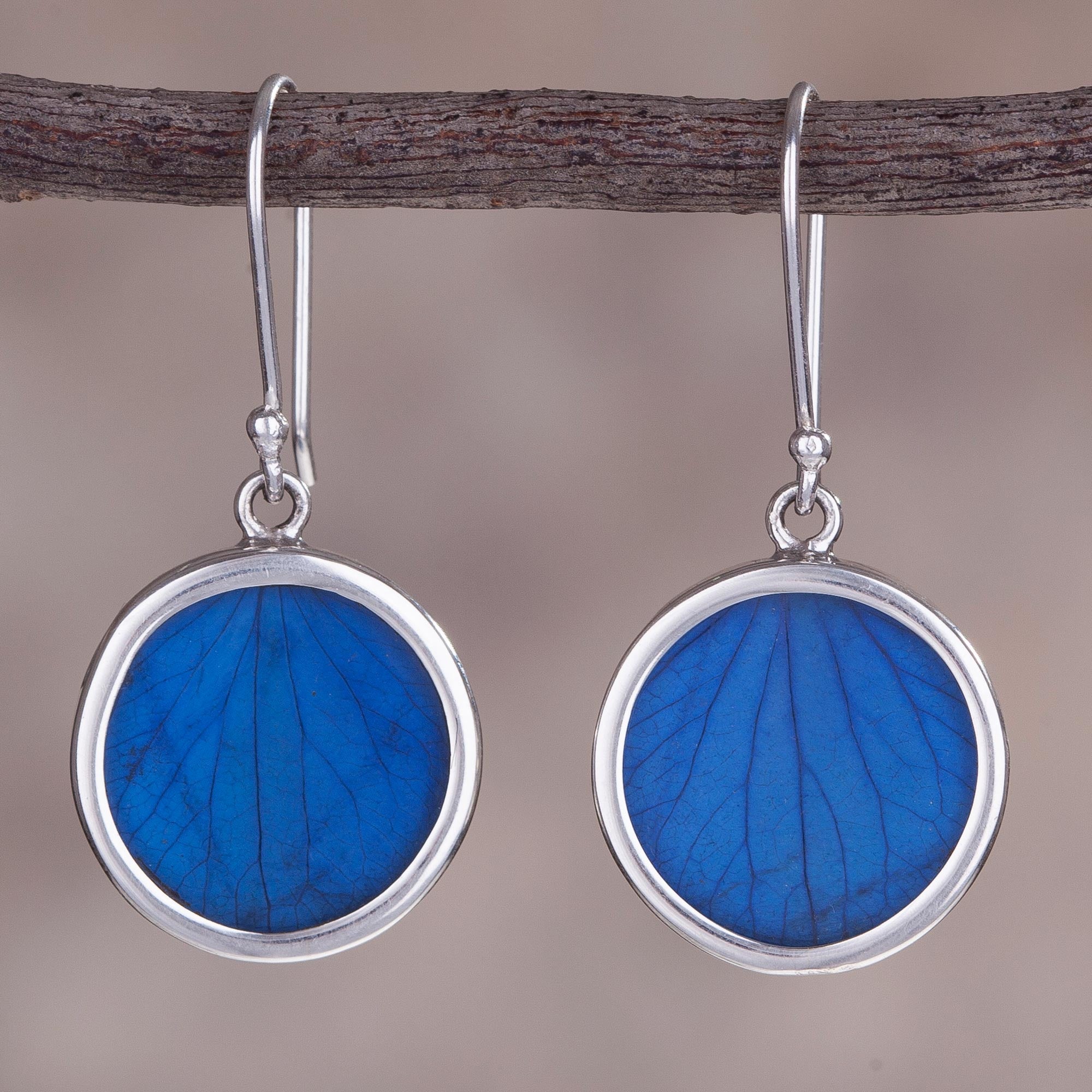 Premium Blue Eden Sterling Silver Leaf Dangle Earrings - Handcrafted in Peru