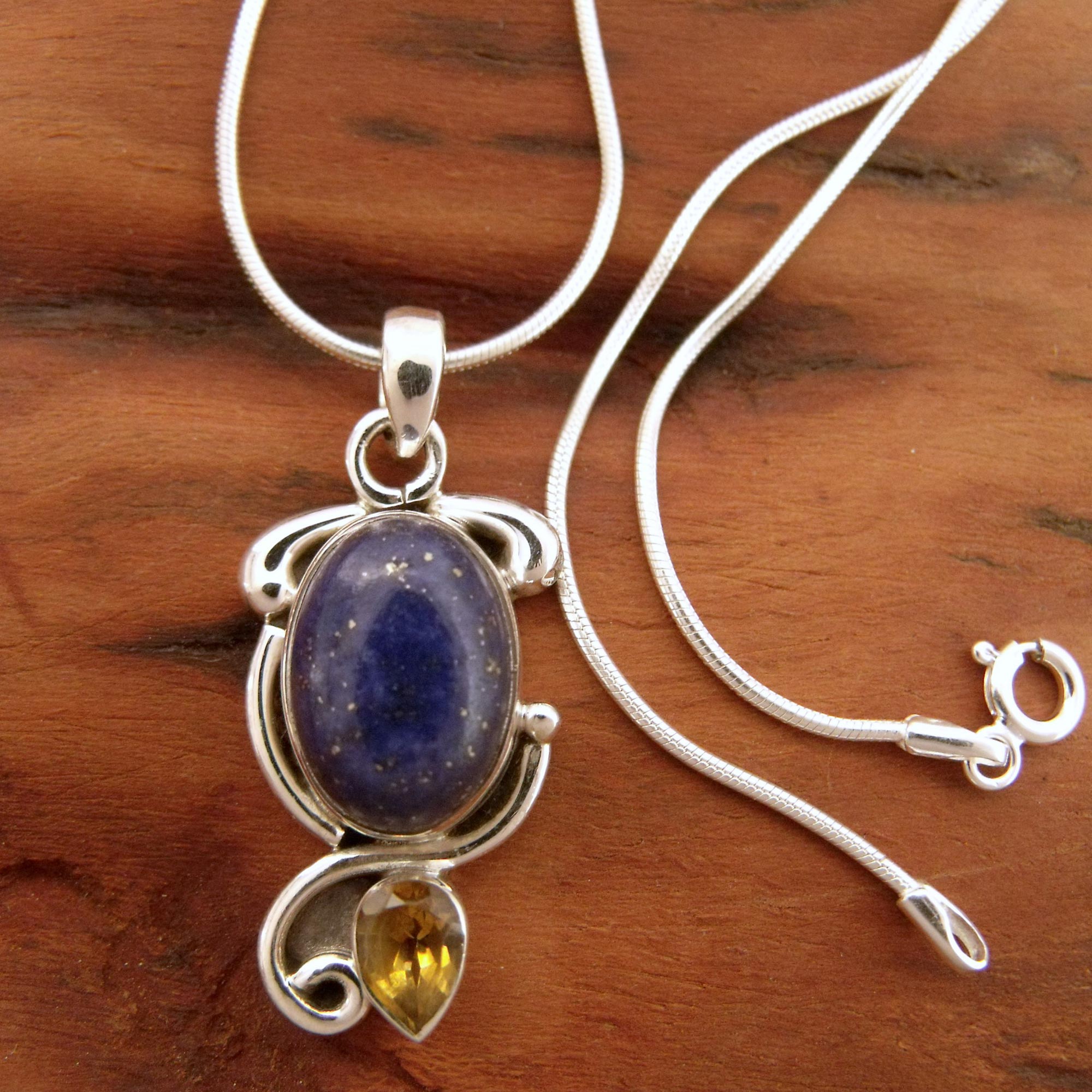 Premium Royal Charm Necklace: Lapis Lazuli & Citrine in Sterling Silver