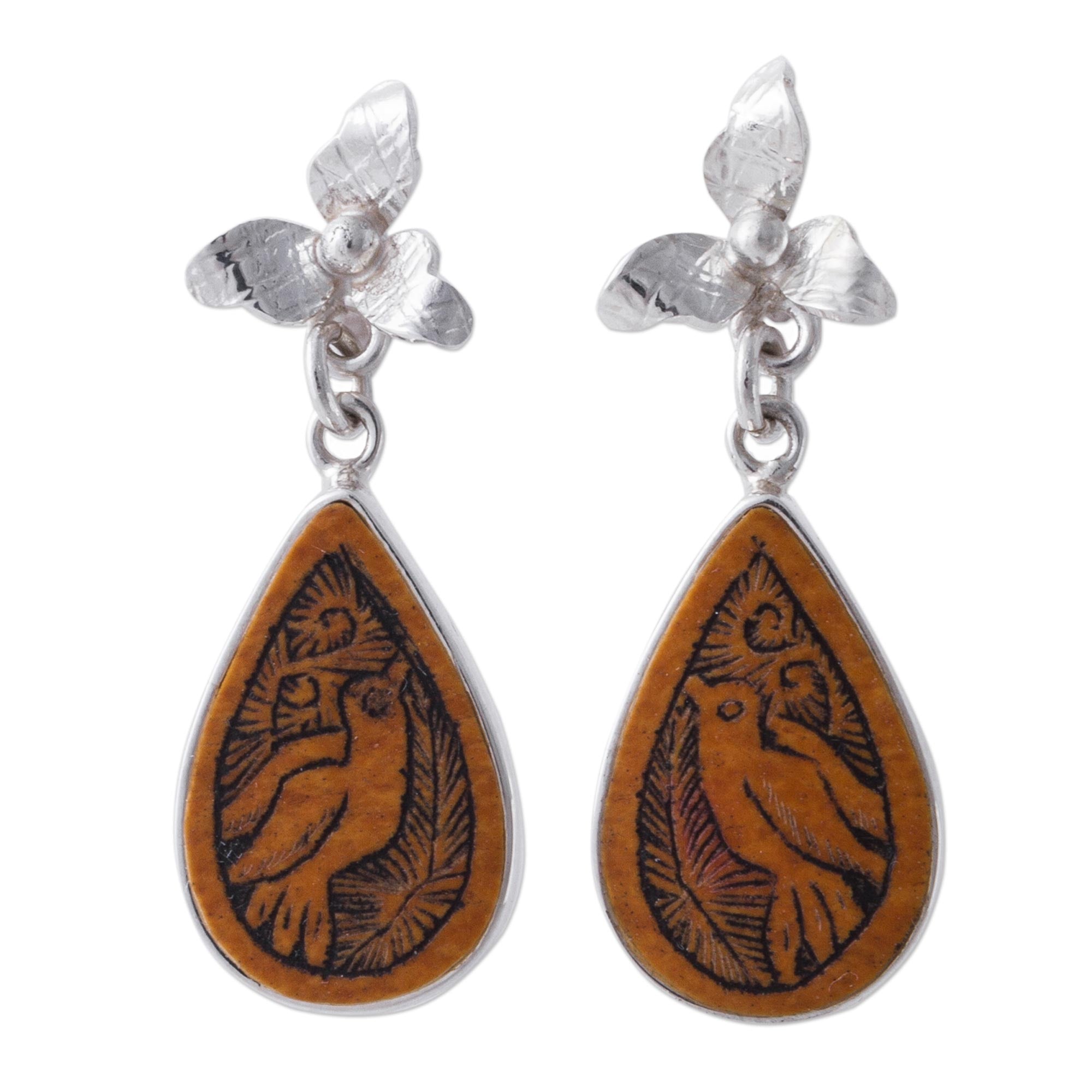 Premium Floral Birds Sterling Silver Dangle Earrings - Handcrafted in Peru