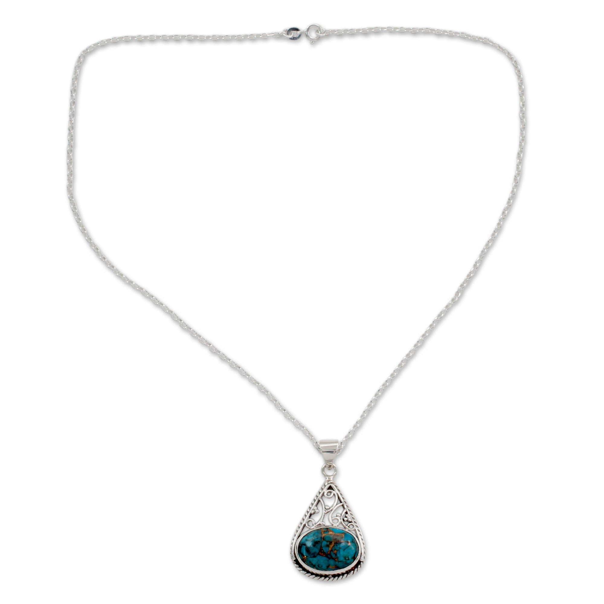 Premium Divine Sky Sterling Silver Turquoise Pendant Necklace - Handcrafted Elegance