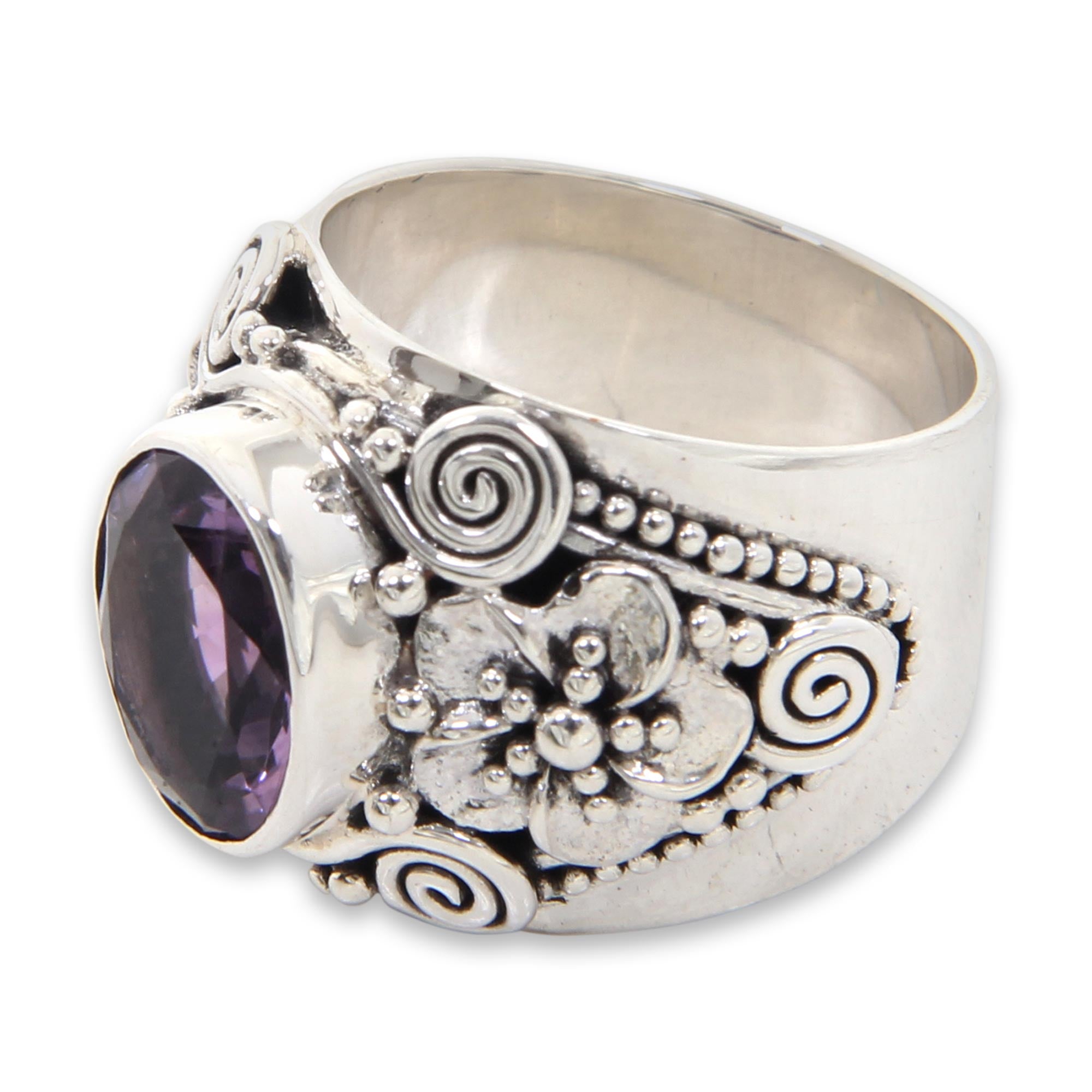 Premium Lilac Frangipani Amethyst Sterling Silver Ring - Ultimate Elegance