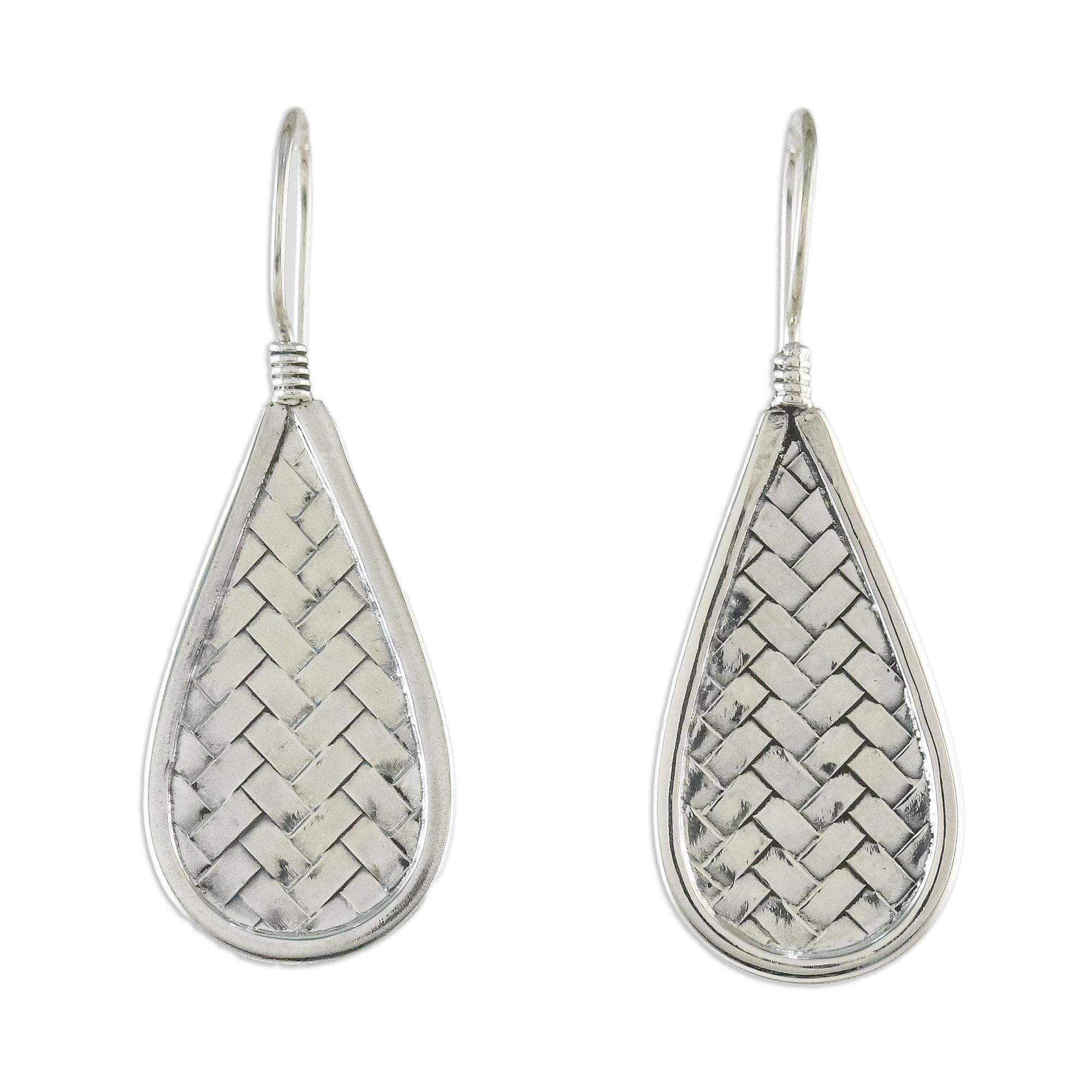 Premium Raindrop Weave Sterling Silver Dangle Earrings – Handcrafted in Thailand