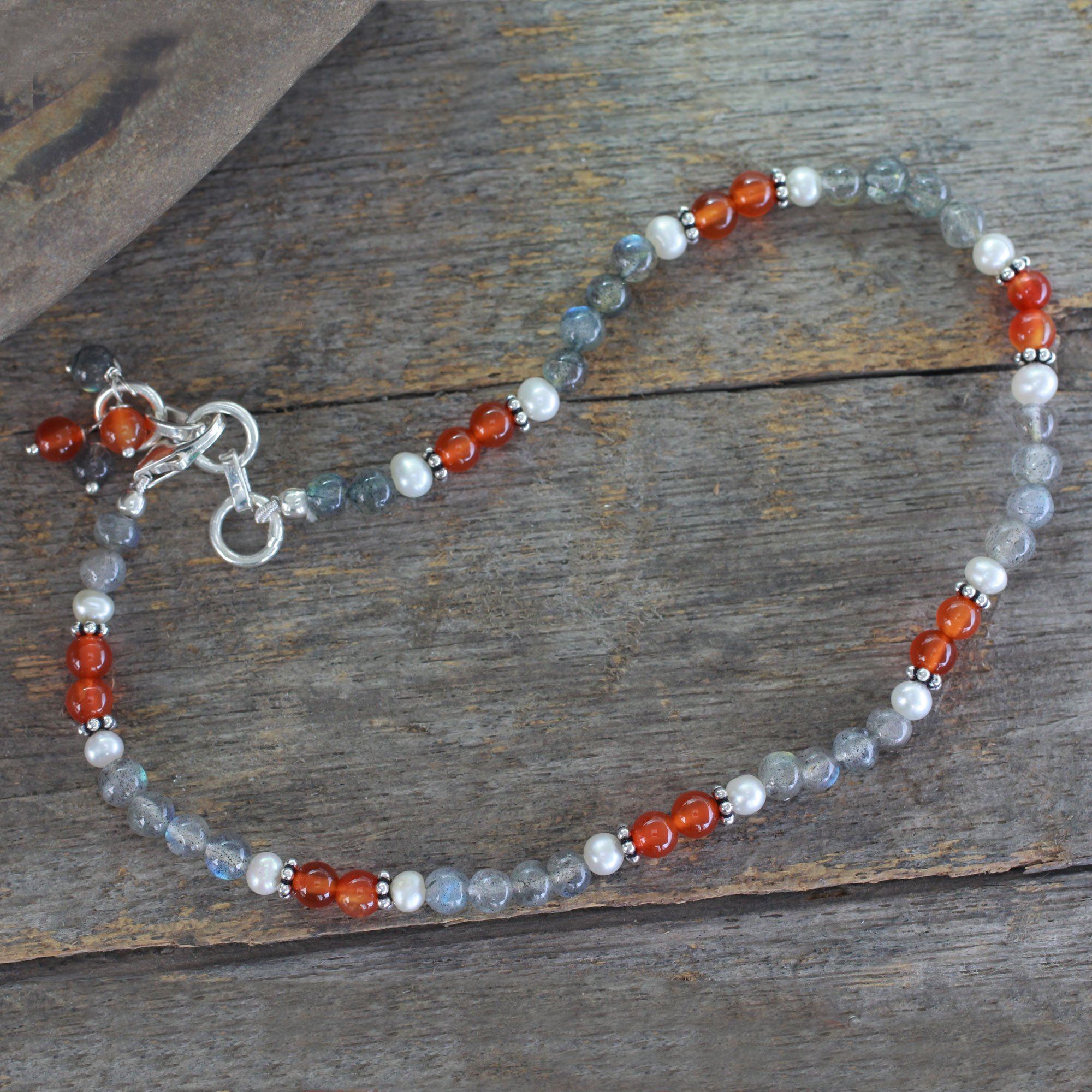 Premium Gemstone & Sterling Silver Beaded Anklet - Dusk Sky Design