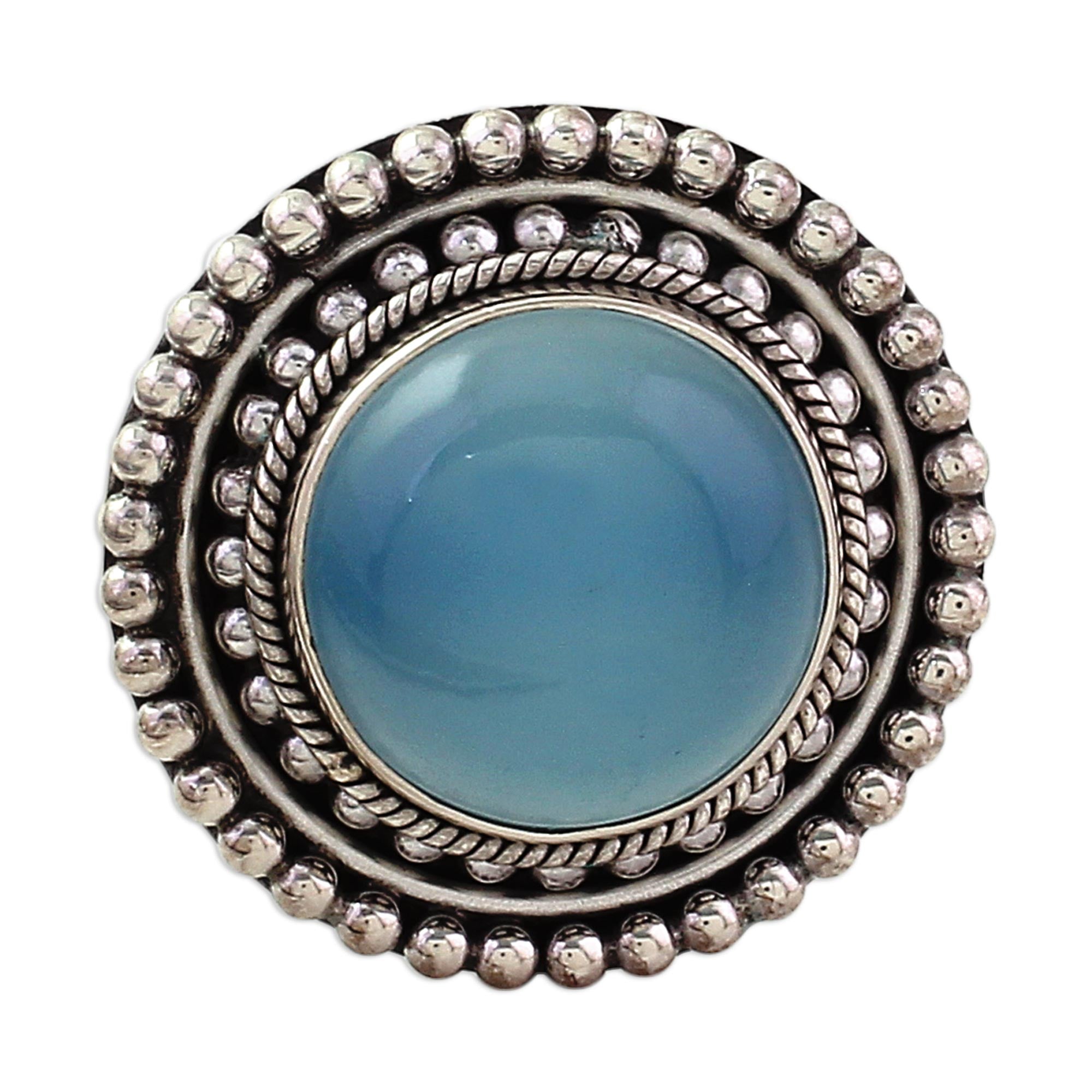 Premium Azure Skies Blue Chalcedony & Sterling Silver Cocktail Ring