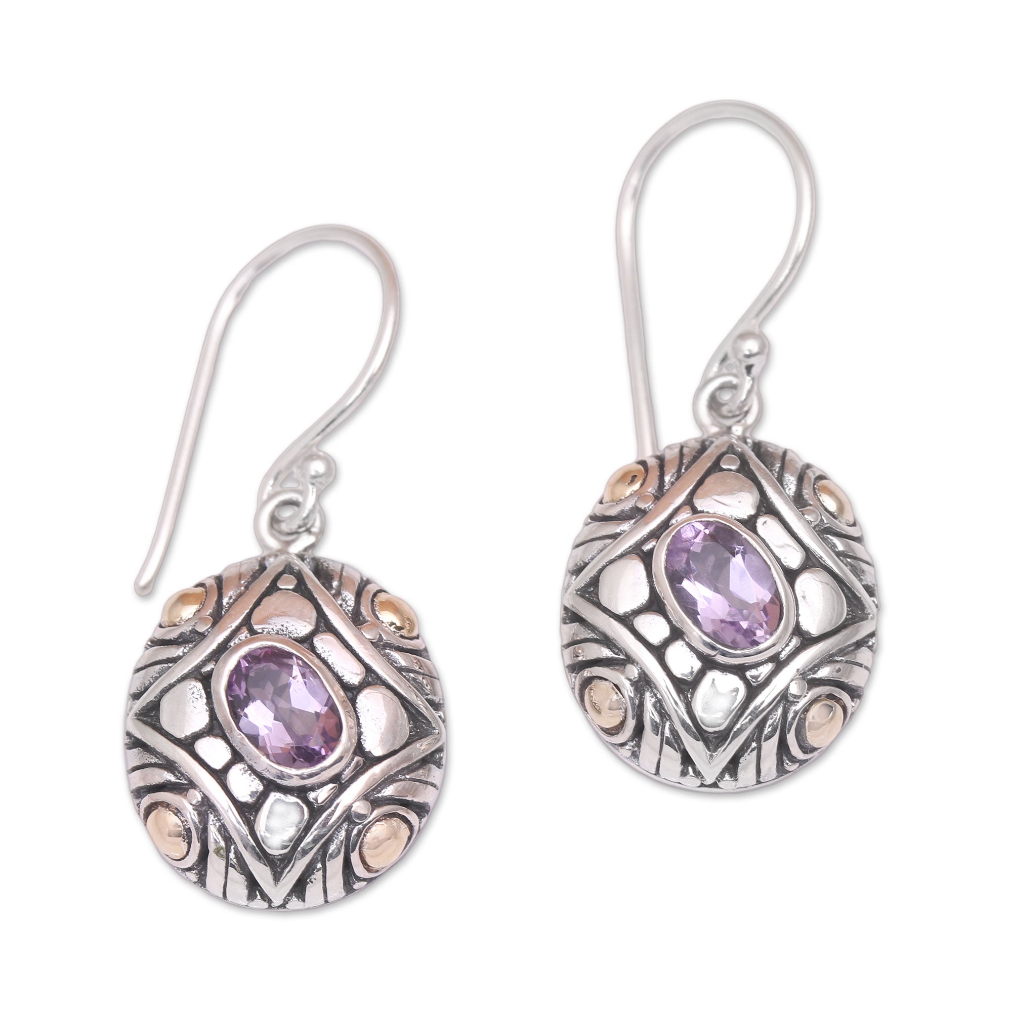 Premium Jungle Diamonds Amethyst Earrings with 18K Gold Accents