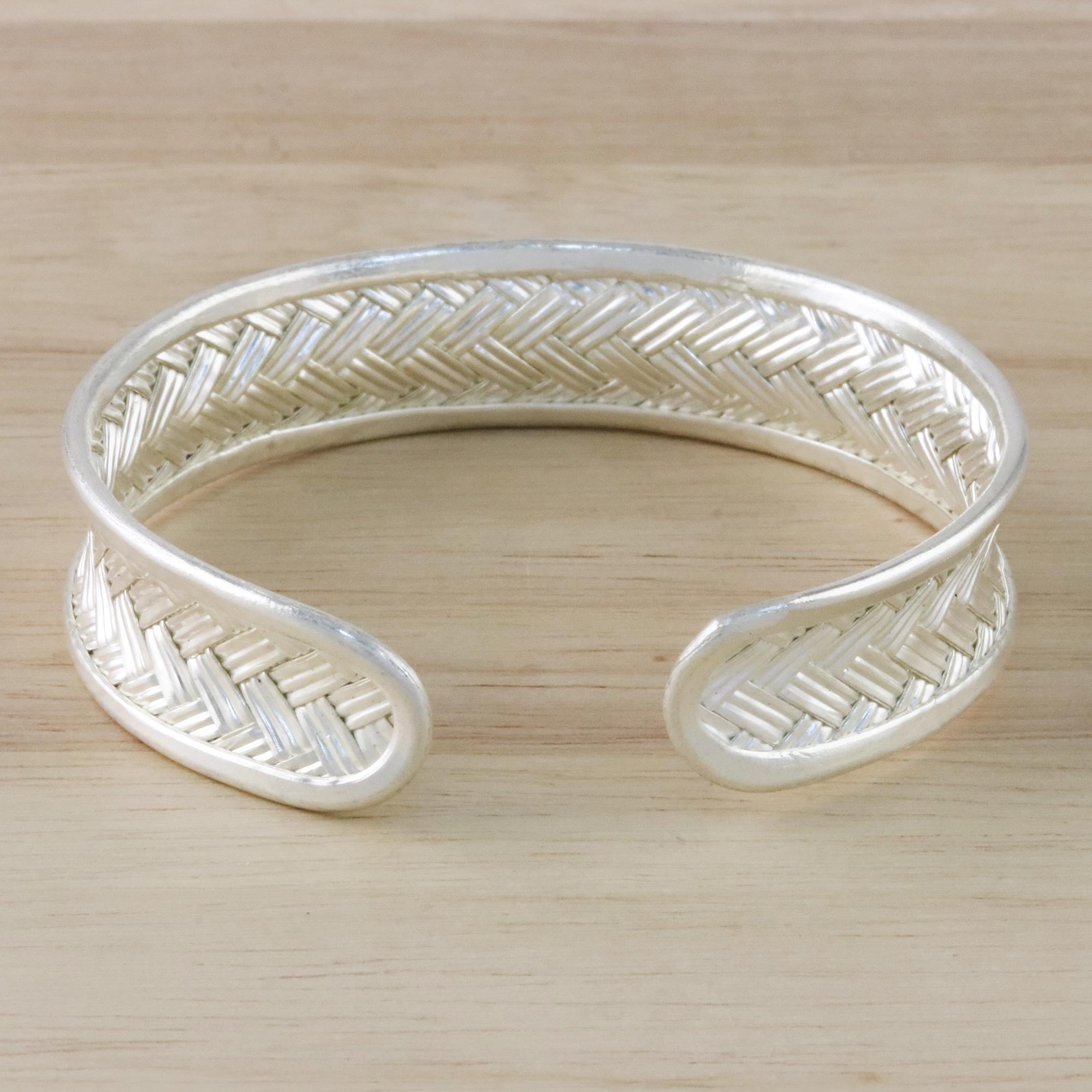 Premium Silver Rattan Cuff Bracelet