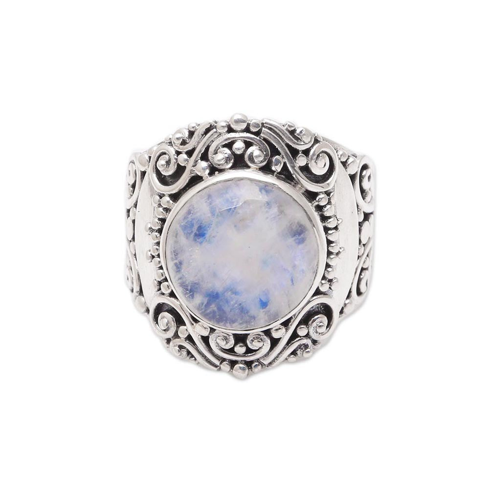 Premium Rainbow Moonstone Cocktail Ring – Handcrafted in Bali