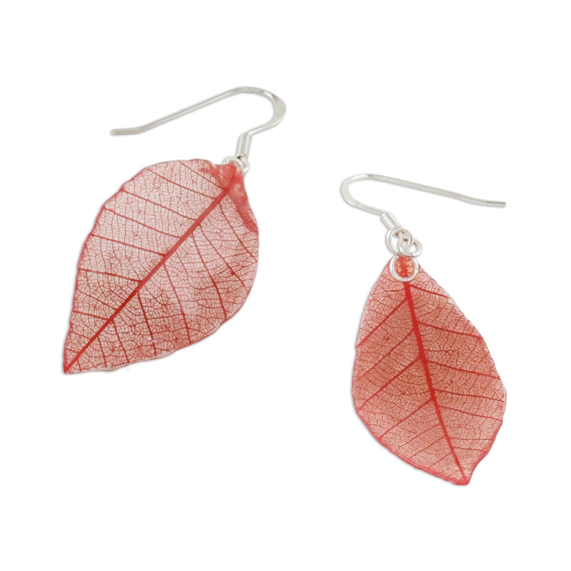 Premium Crimson Natural Leaf Dangle Earrings – Handcrafted in Thailand