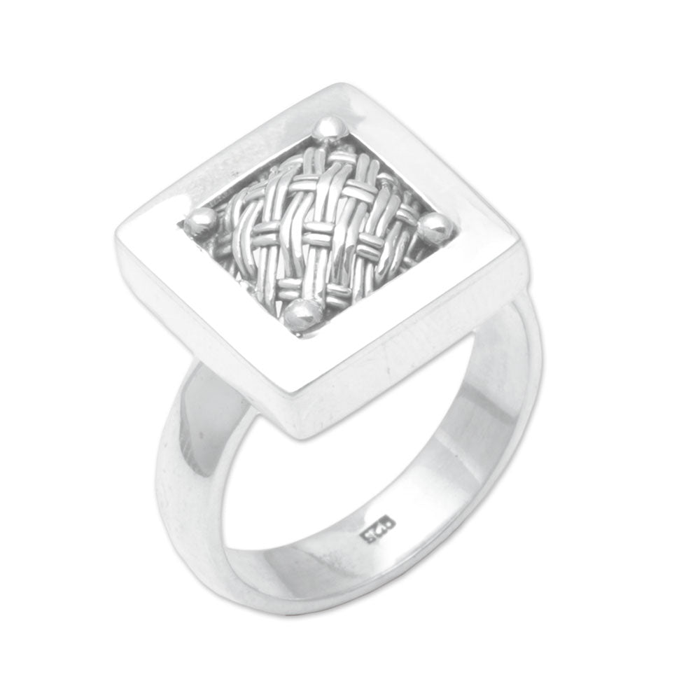 Premium Balinese Ketupat Sterling Silver Cocktail Ring - Handwoven Elegance