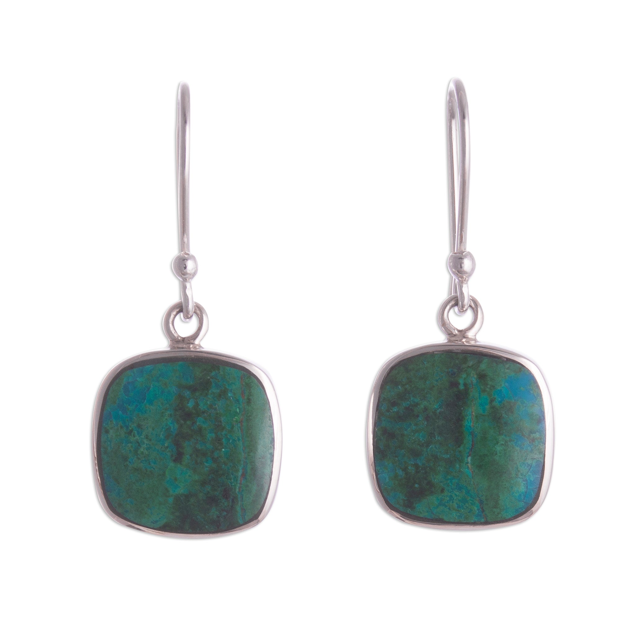 Premium Chrysocolla Silver Dangle Earrings – Handcrafted in Peru