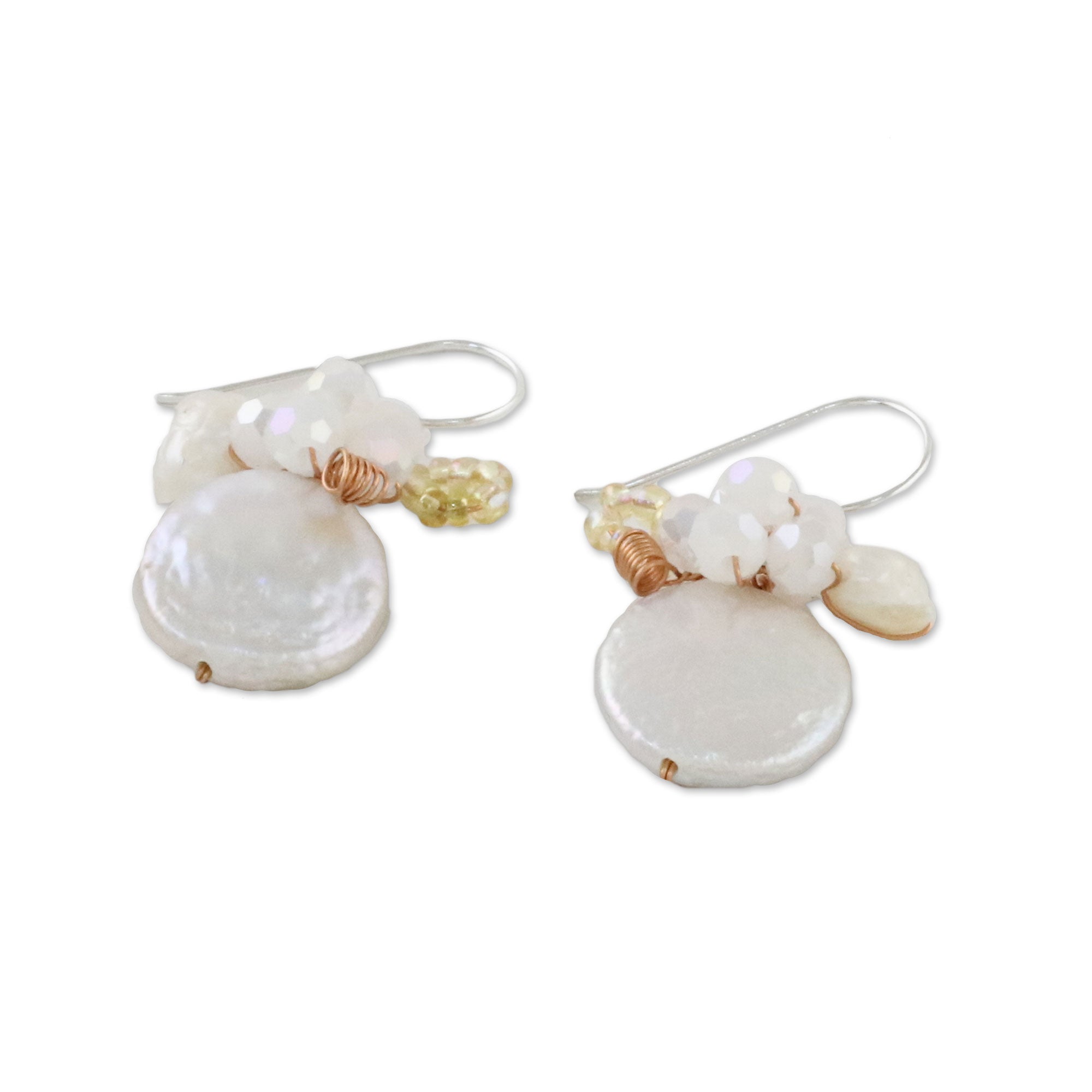 Ultimate Night Glamour: White Cultured Pearl & Glass Dangle Earrings