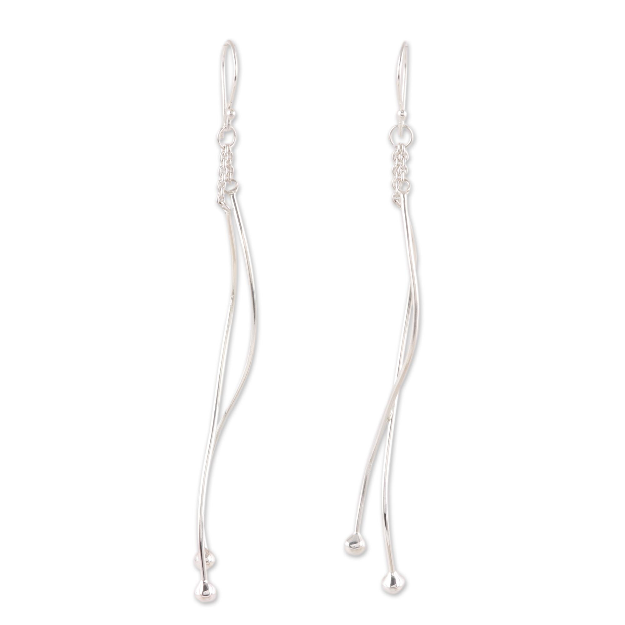 Premium Wavy Sterling Silver Dangle Earrings – Contemporary Elegance from India