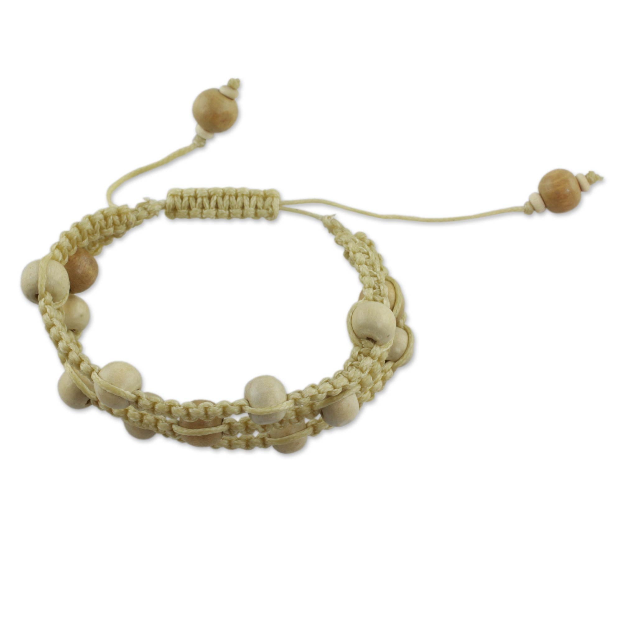 Premium Fair Trade Macrame Shambhala Bracelet with Wood Beads - Handmade Peaceful Spirit Design