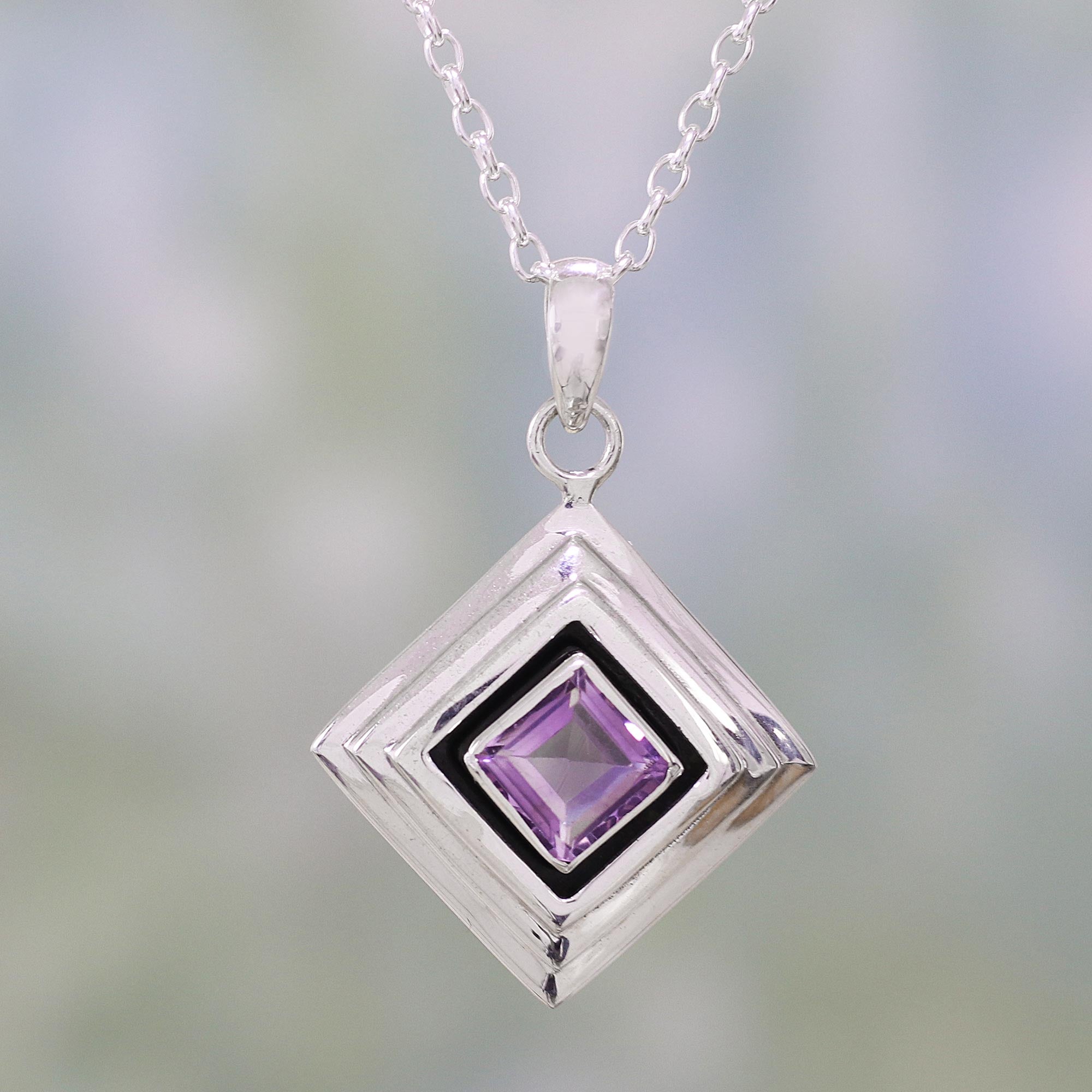 Premium Amethyst and Sterling Silver Modern Necklace - Elegant Purple Jewelry from India