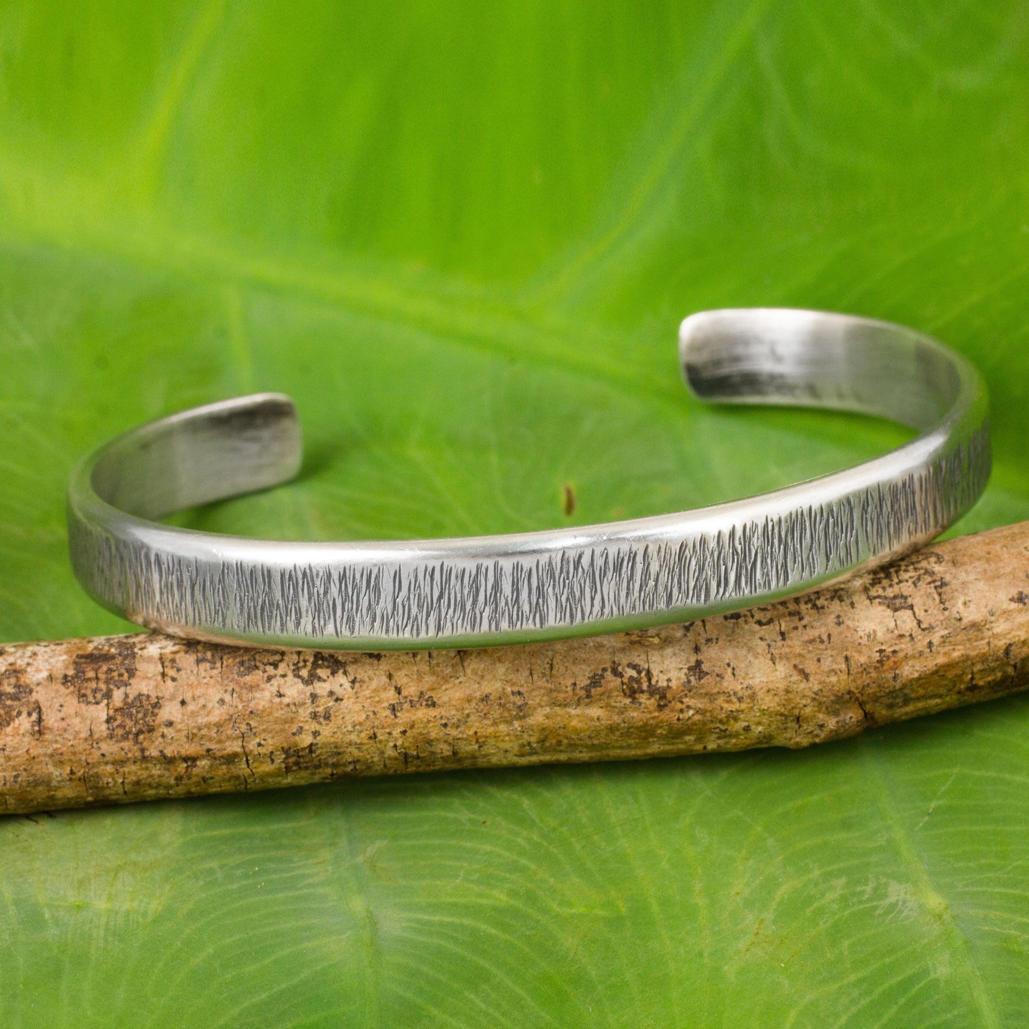 Premium Handcrafted Sea Grass Sterling Silver Cuff Bracelet - Ethical Thai Design