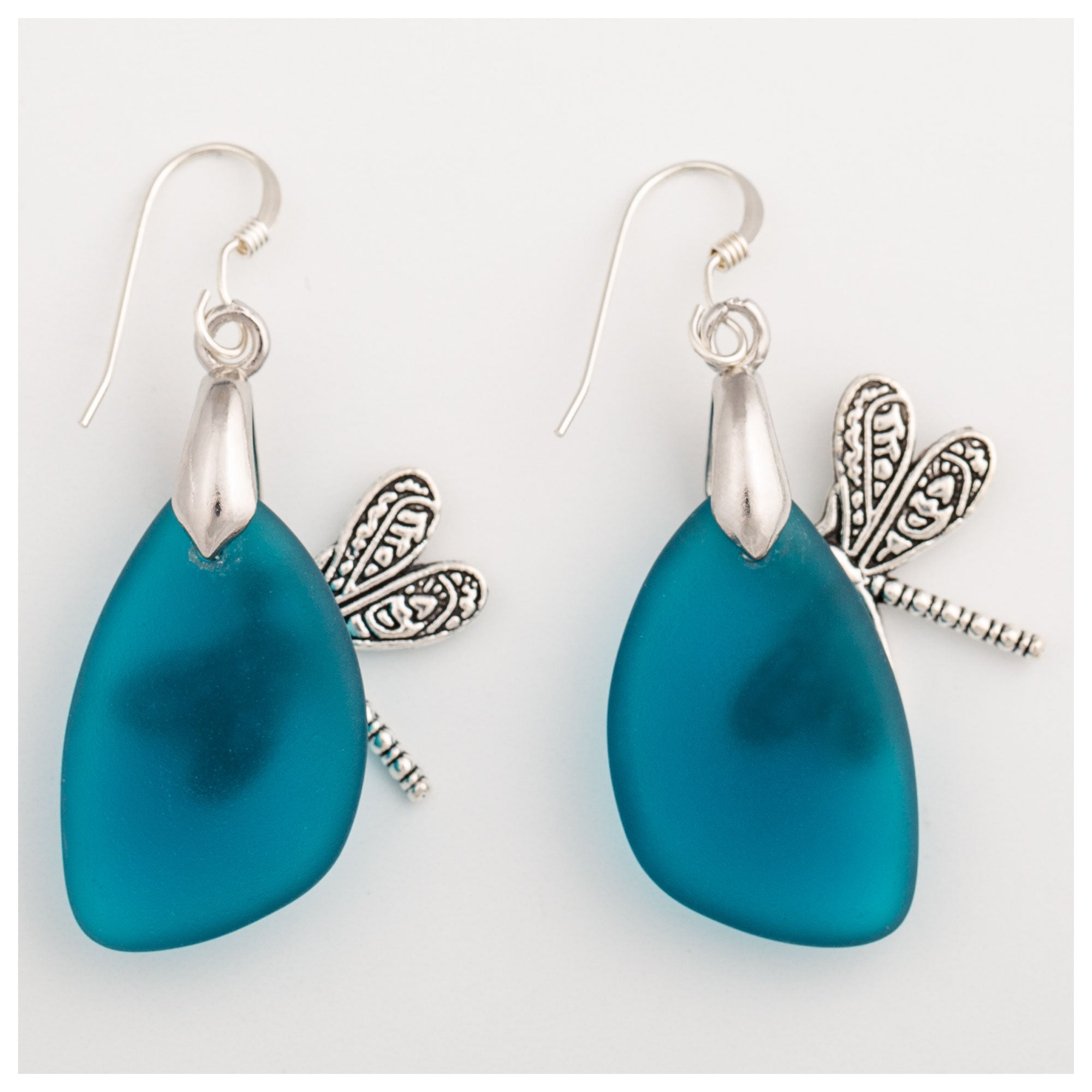 Premium Dragonfly Sea Glass Earrings – Nature-Inspired Elegance