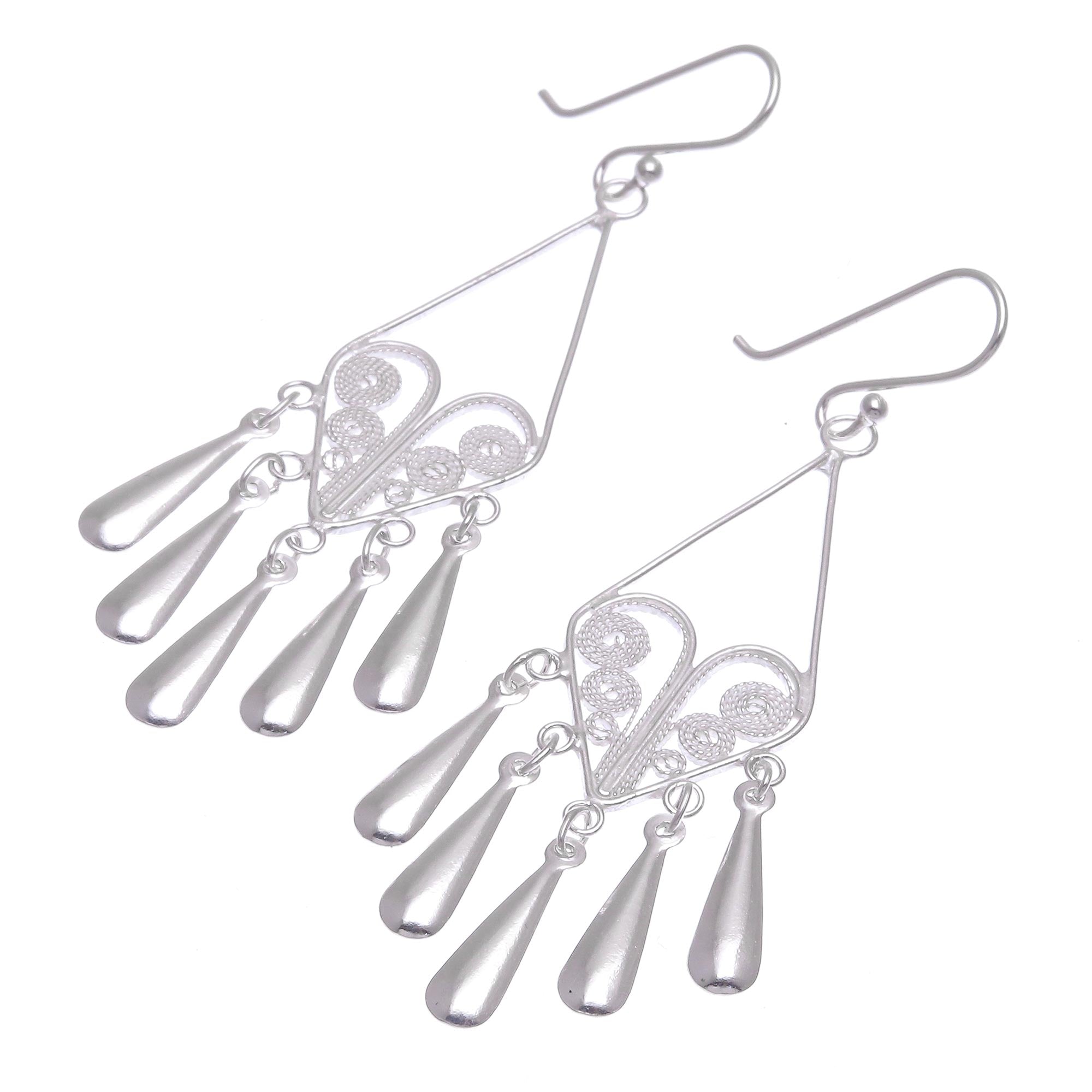 Premium Handmade Sterling Silver Filigree Dangle Earrings by Diamond Fountains