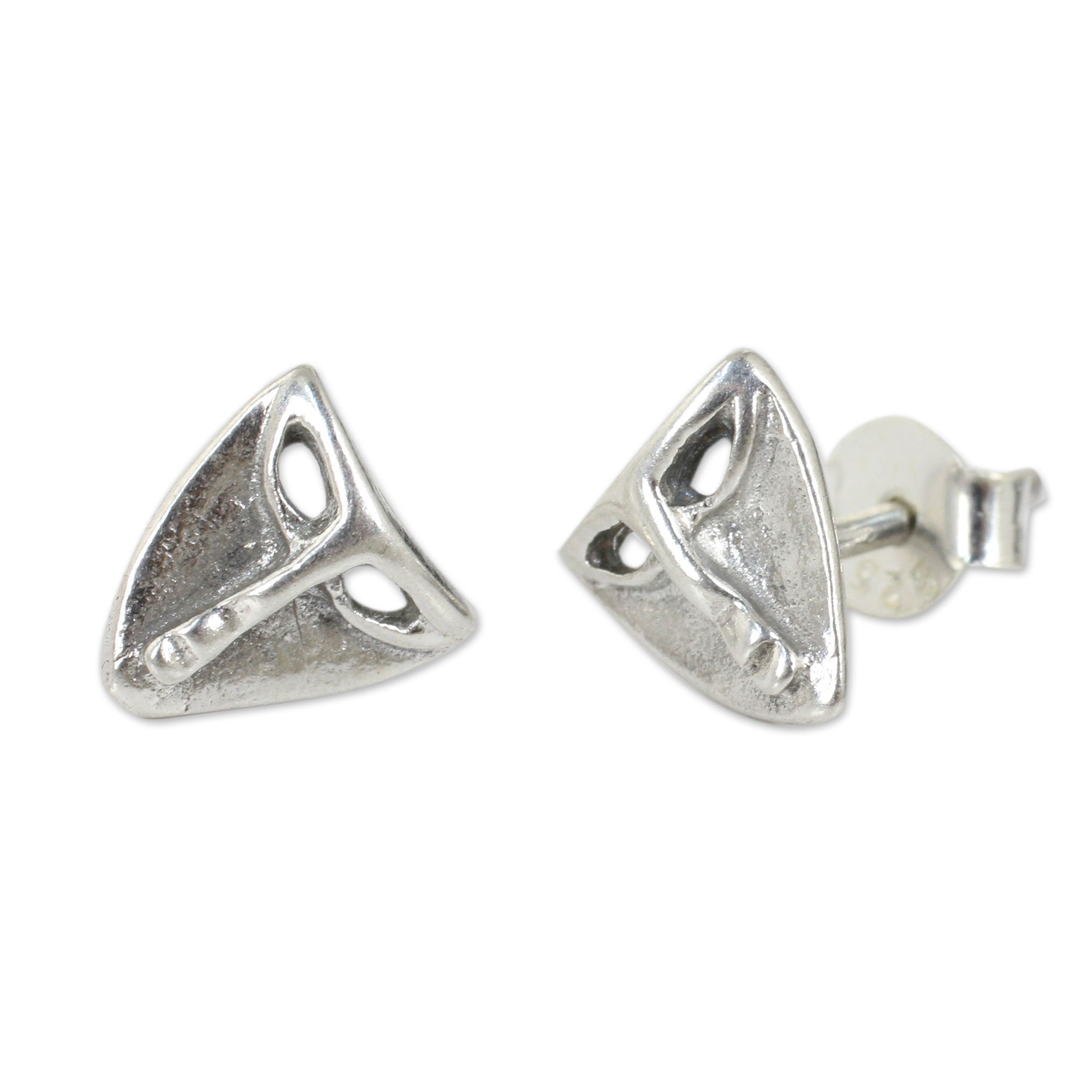 Premium Modern Mask Silver Button Earrings – Handcrafted Elegance