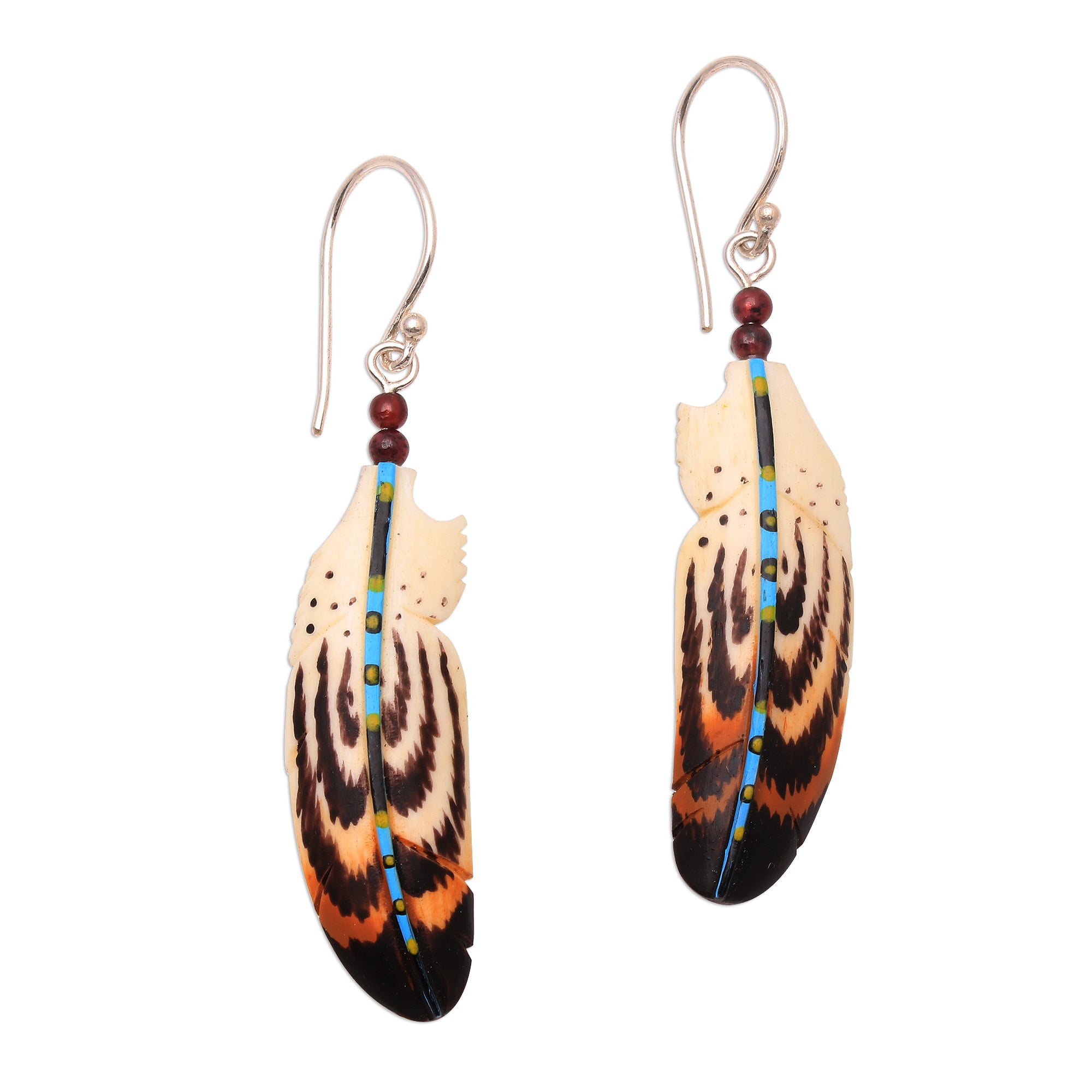 Premium Hand-Painted Antique Feather Earrings with Amethyst Accents