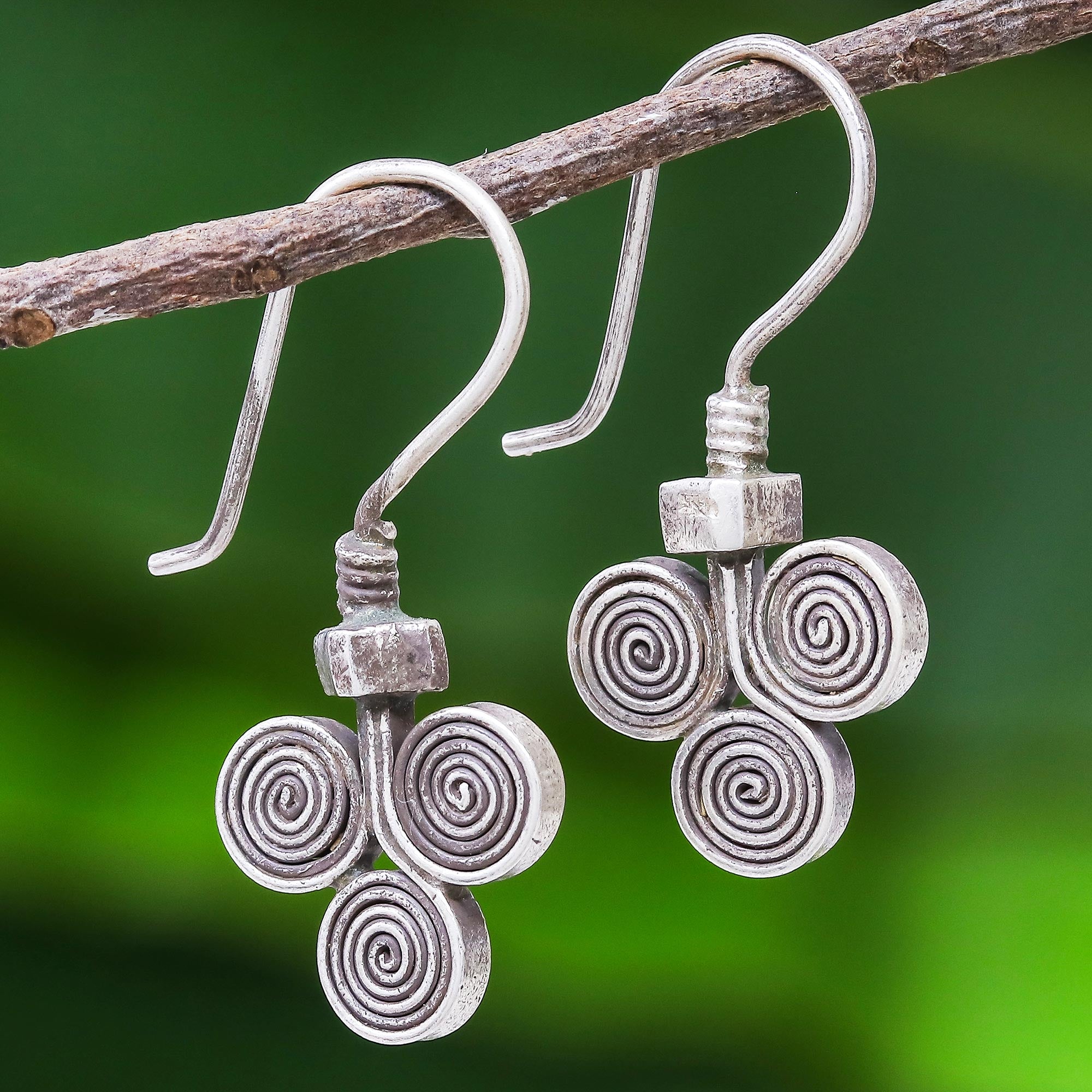 Premium Kariang Curls Oxidized 950 Silver Spiral Drop Earrings - Handcrafted Elegance