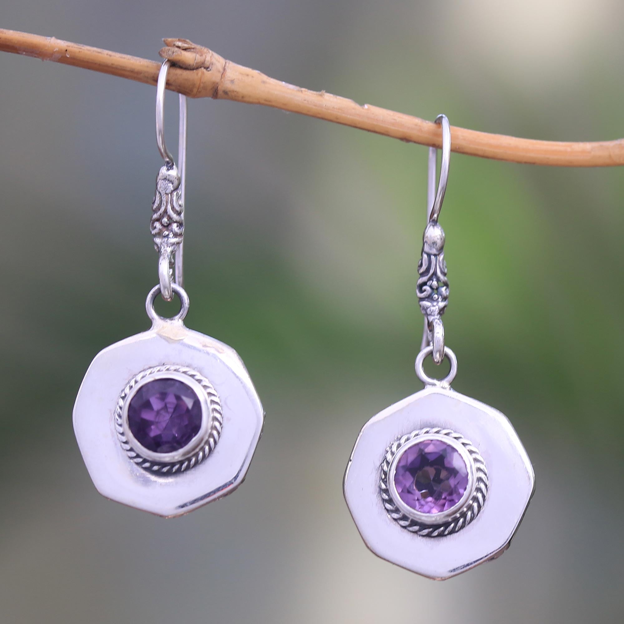 Premium Amethyst Dangle Earrings - Handcrafted Sterling Silver Jewelry from Bali