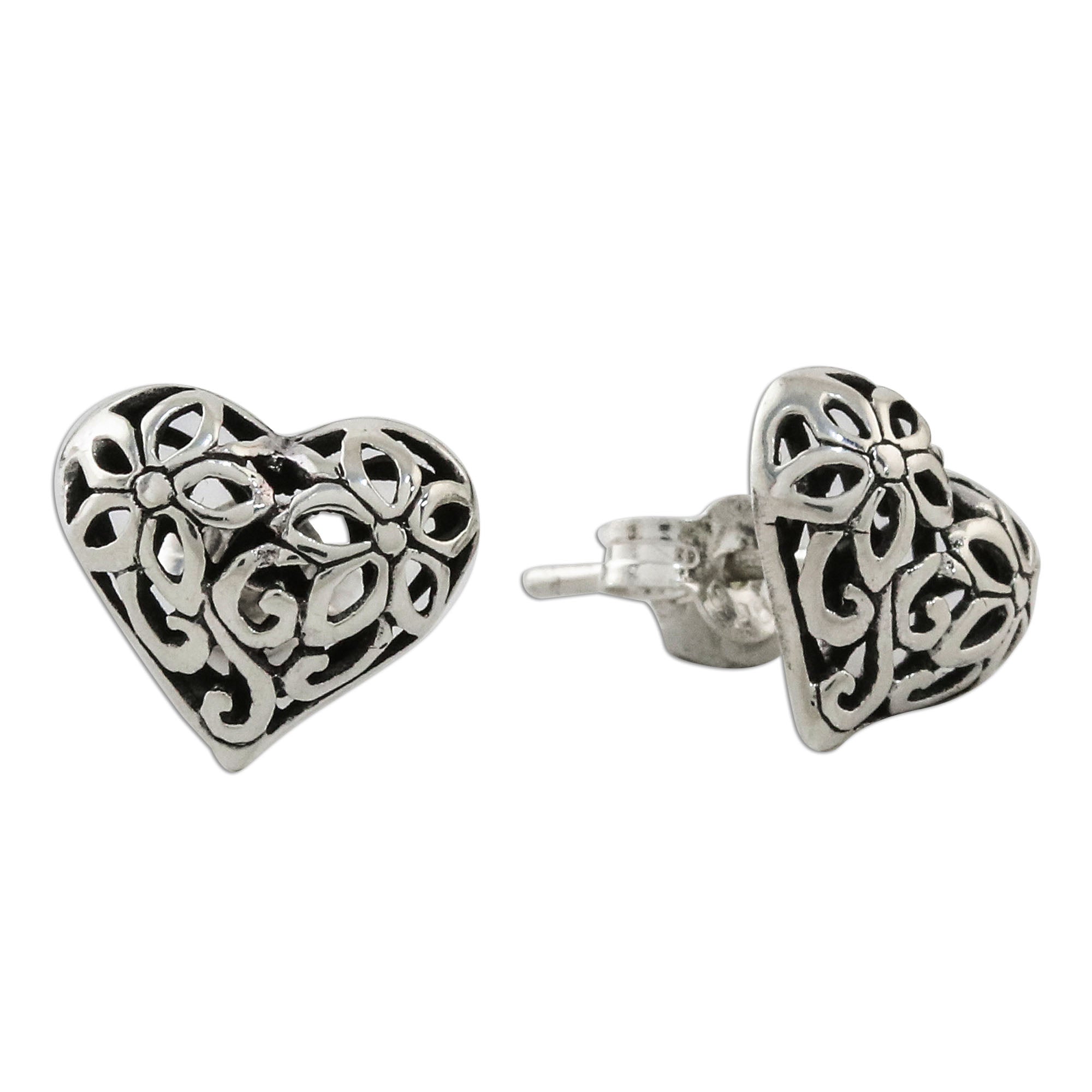 Premium Petaled Hearts: Elegant Floral Sterling Silver Earrings from Thailand