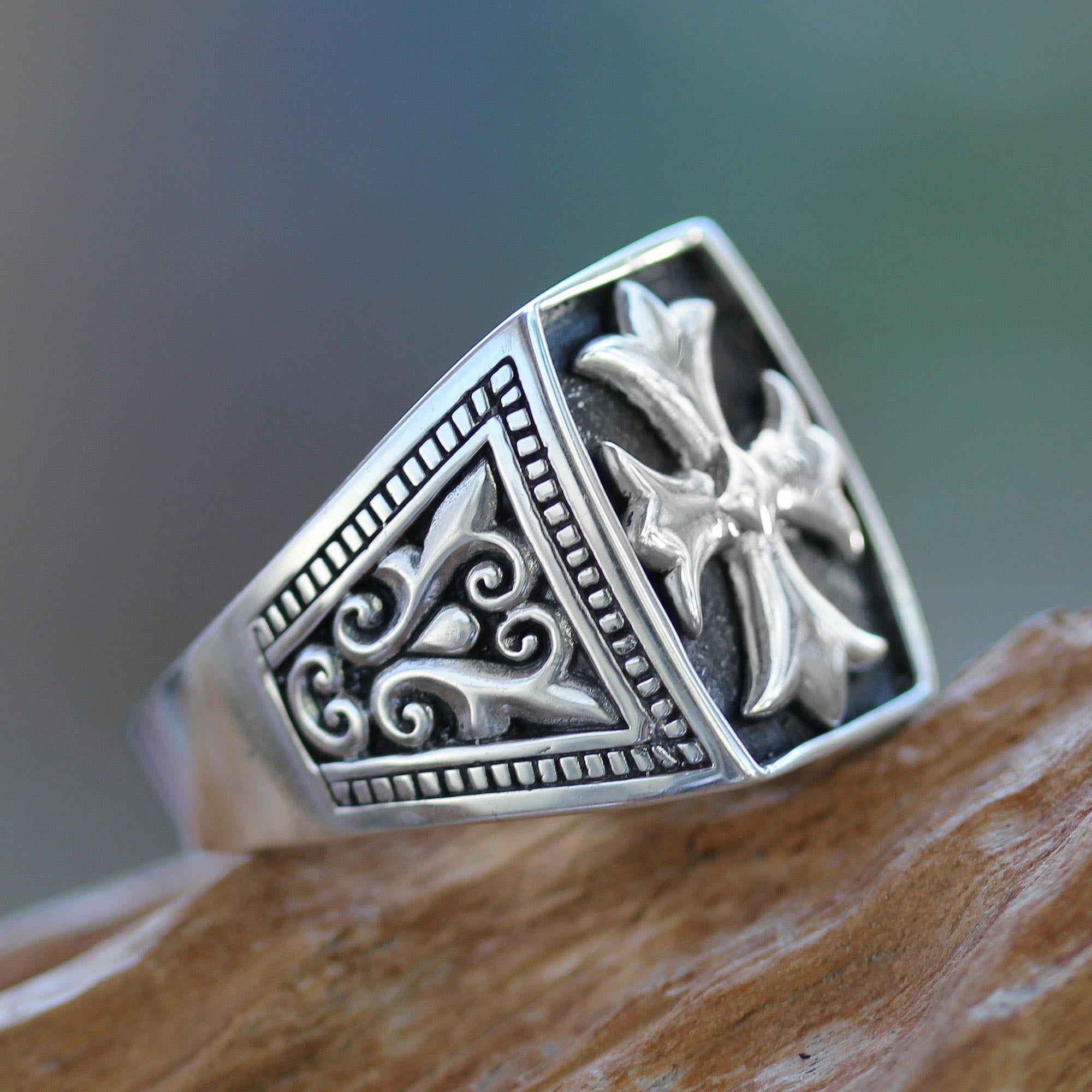 Premium Brave Knight Sterling Silver Cross Ring for Men