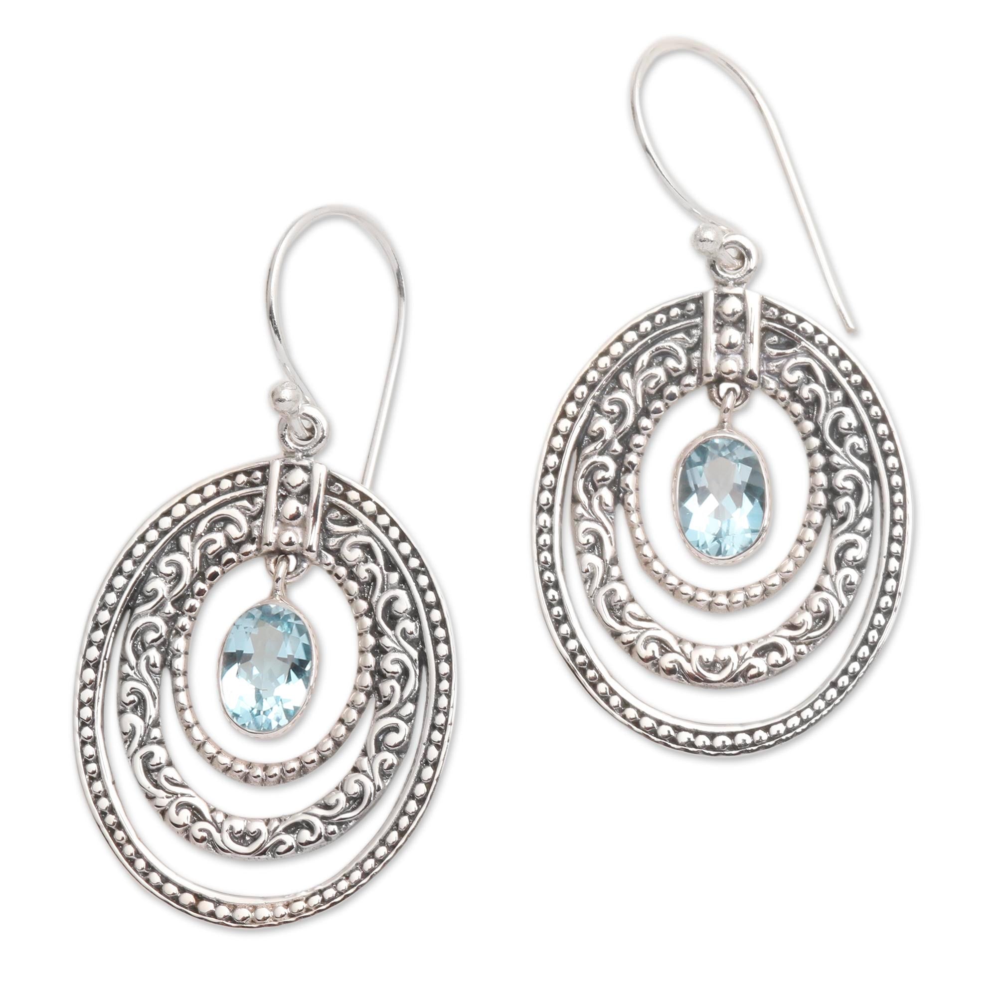 Premium Inner Circles Blue Topaz Earrings – Balinese Artisan Crafted