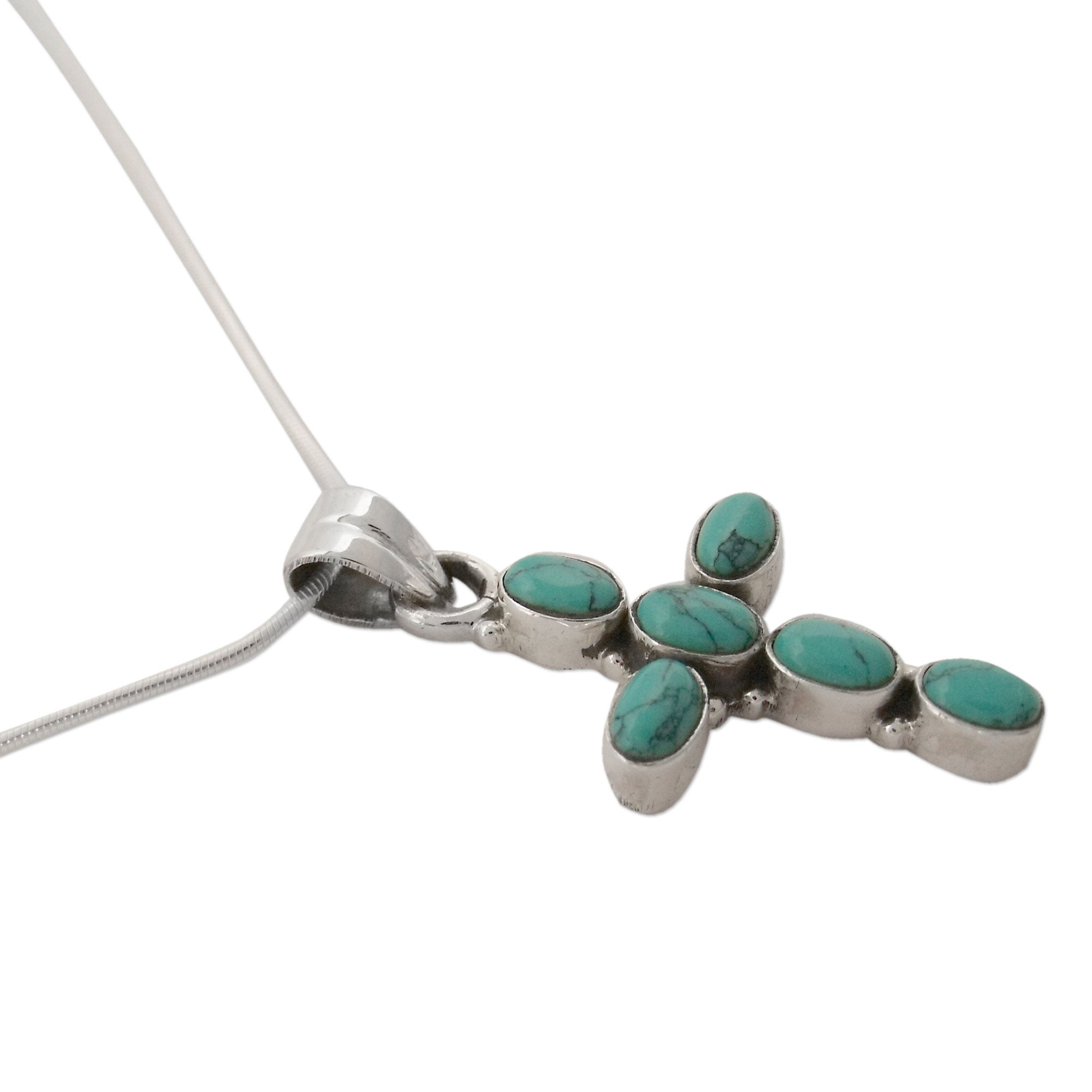 Premium Sky Blue Turquoise Cross Pendant Necklace - Sterling Silver Elegance