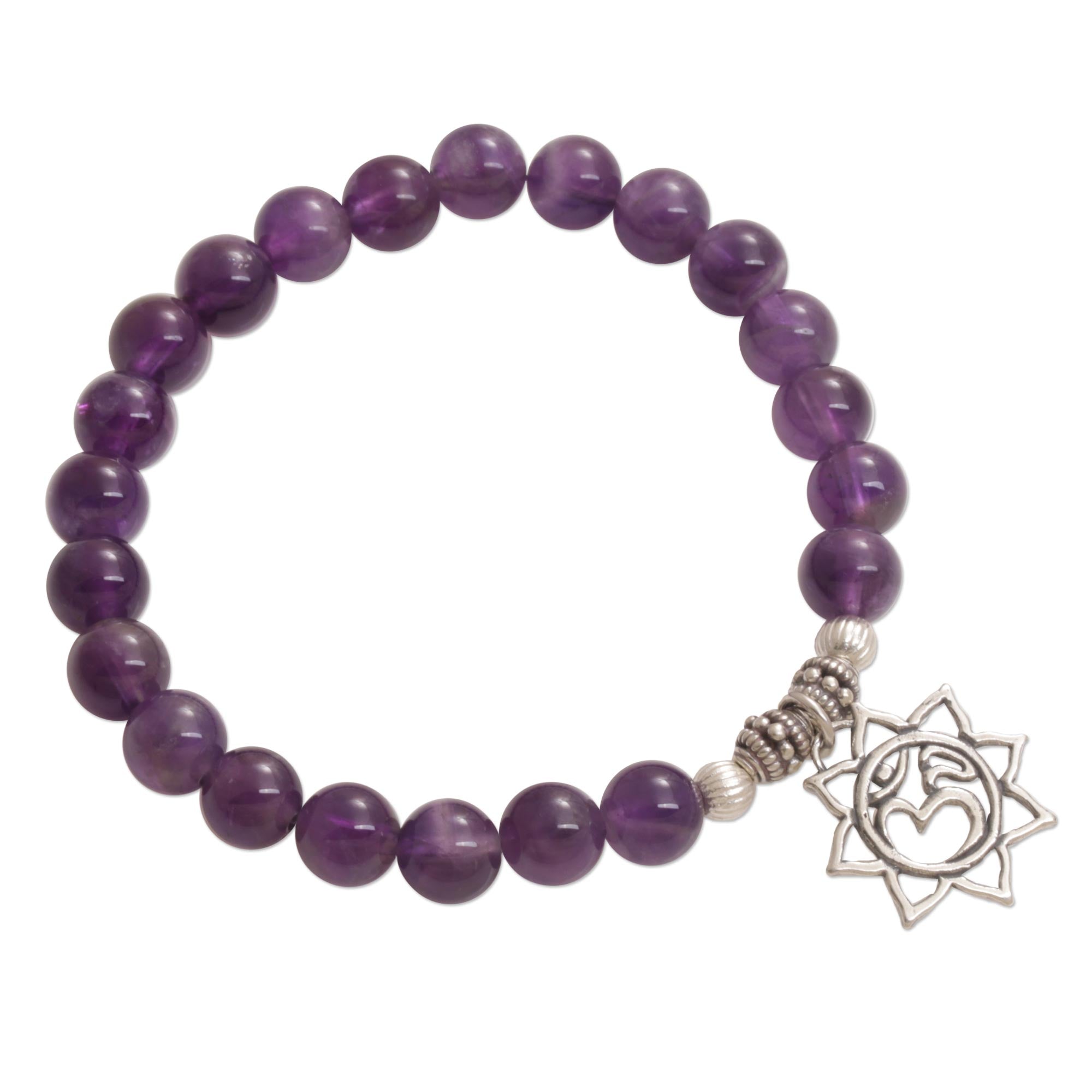 Premium Om Amethyst Floral Bracelet - Handcrafted in Bali