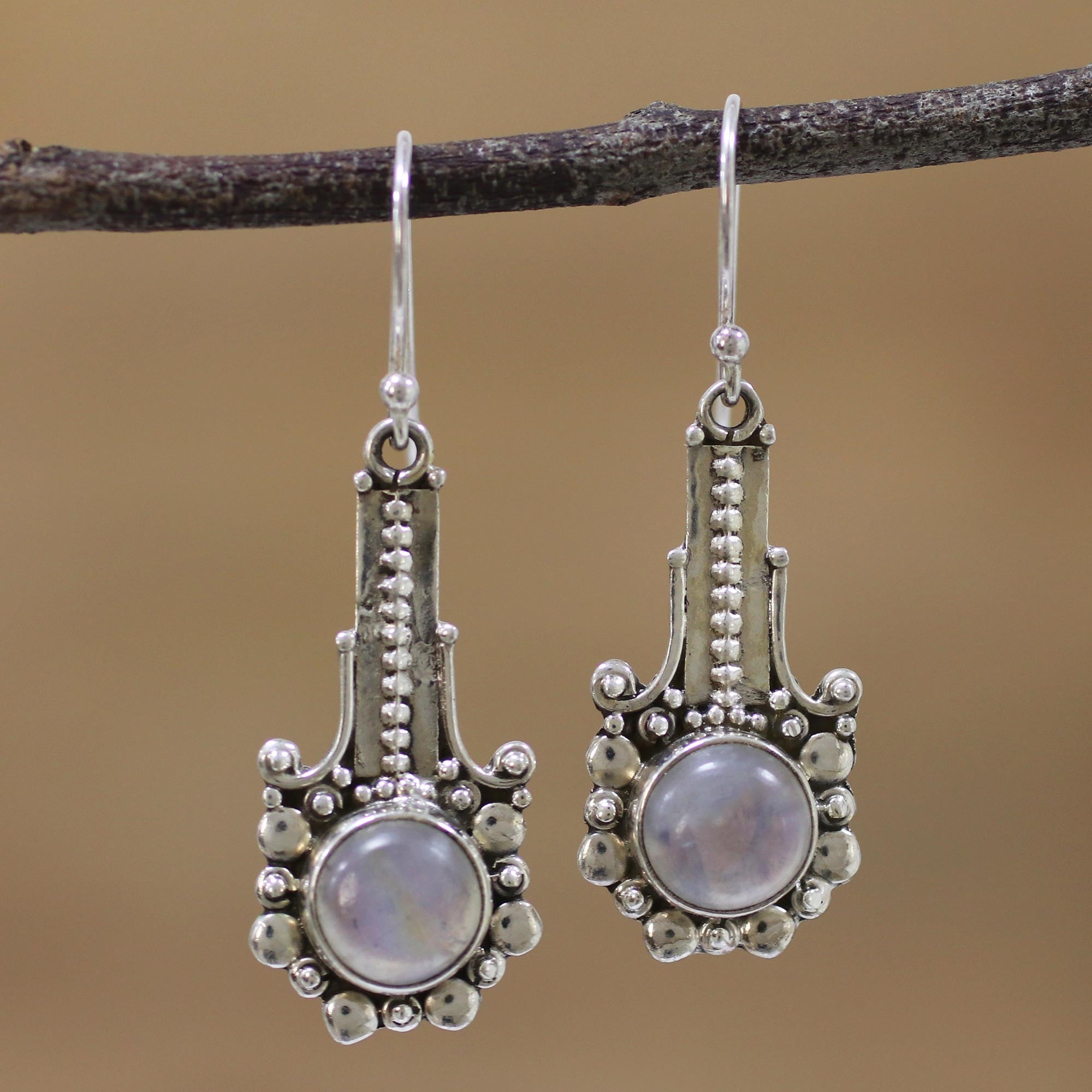 Premium Rainbow Moonstone Sterling Silver Dangle Earrings - Handcrafted in India