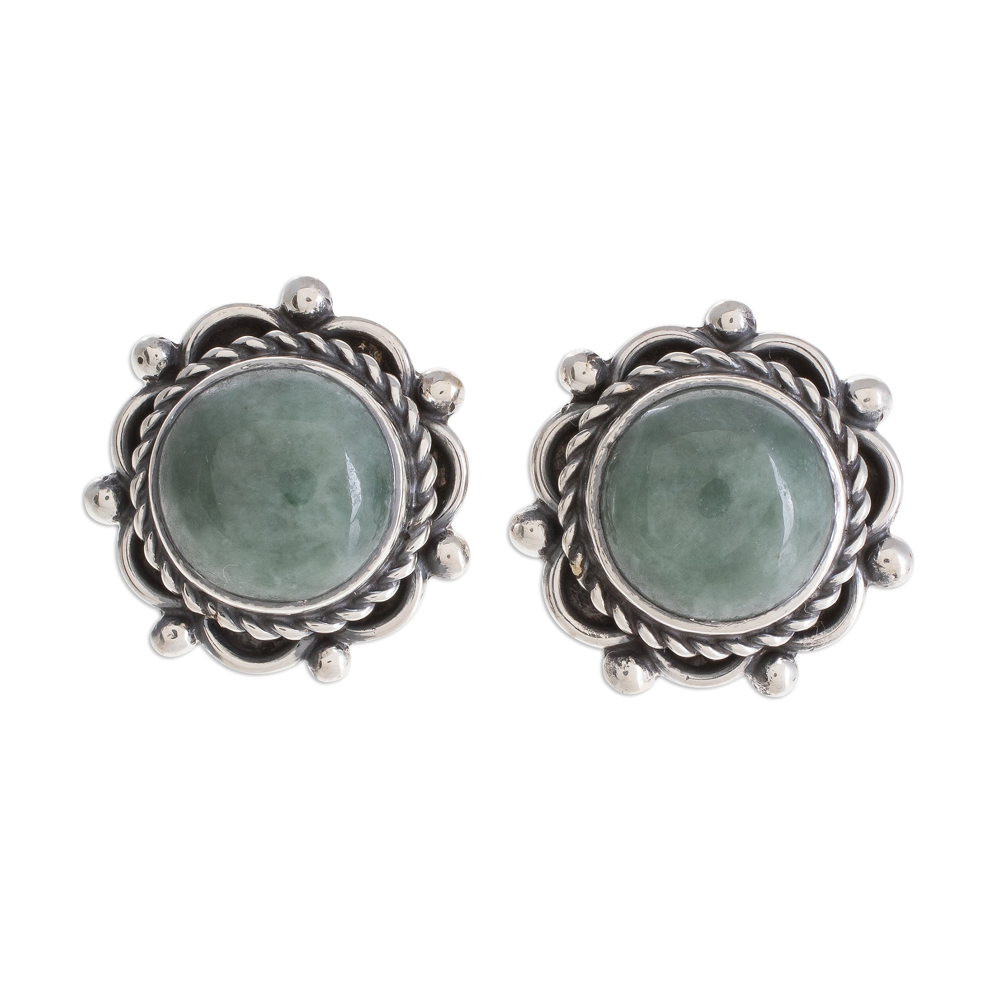 Premium Sunrise in Antigua Green Jade Button Earrings - Handcrafted in Guatemala