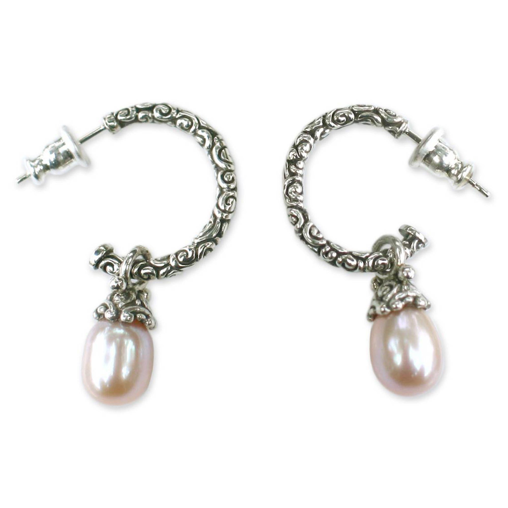 Premium Blushing Rose Pearl Bridal Earrings – Handcrafted Sterling Silver