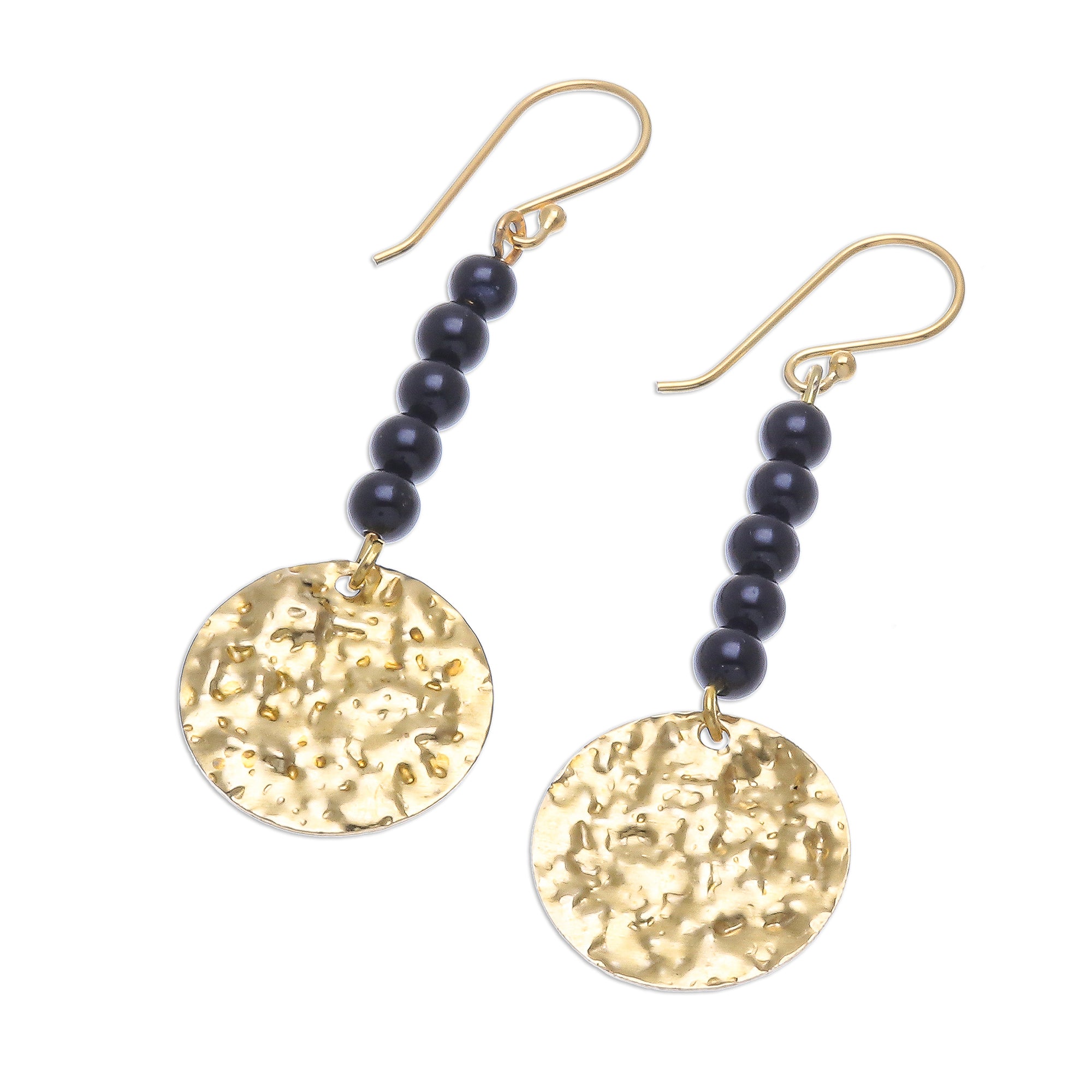 Premium Midnight Black Onyx & Brass Coin Dangle Earrings – Golden Elegance