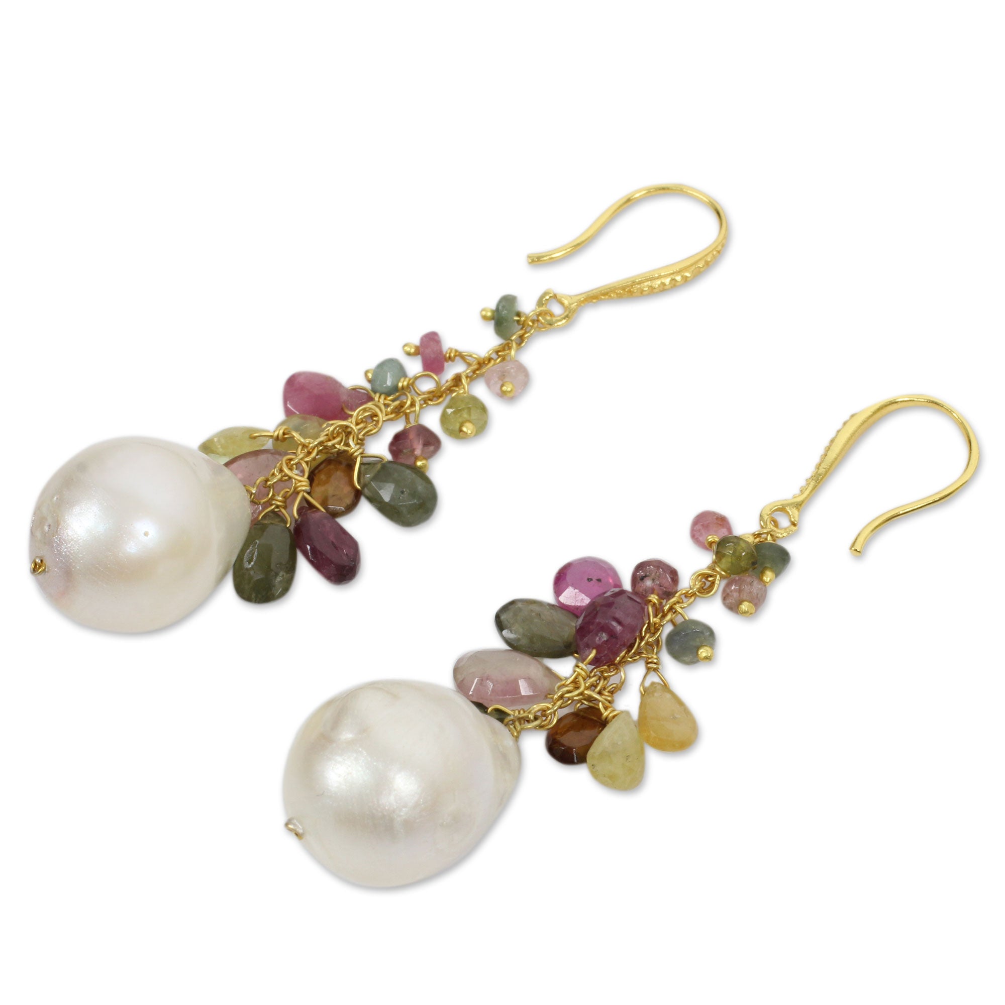 Ultimate Precious Rainbow Tourmaline & Pearl Gold Earrings