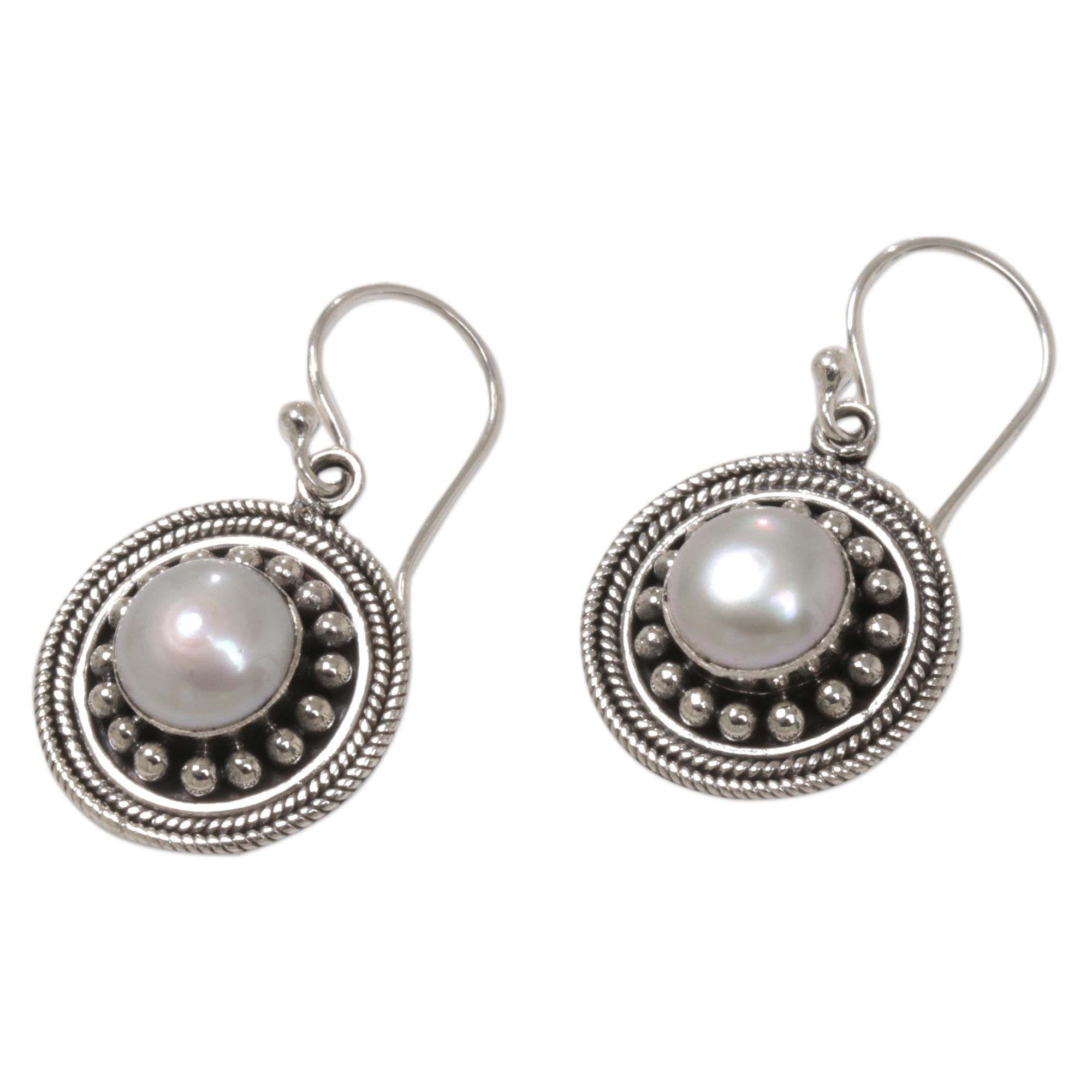 Premium Moonlight Dance Mabe Pearl Sterling Silver Dangle Earrings