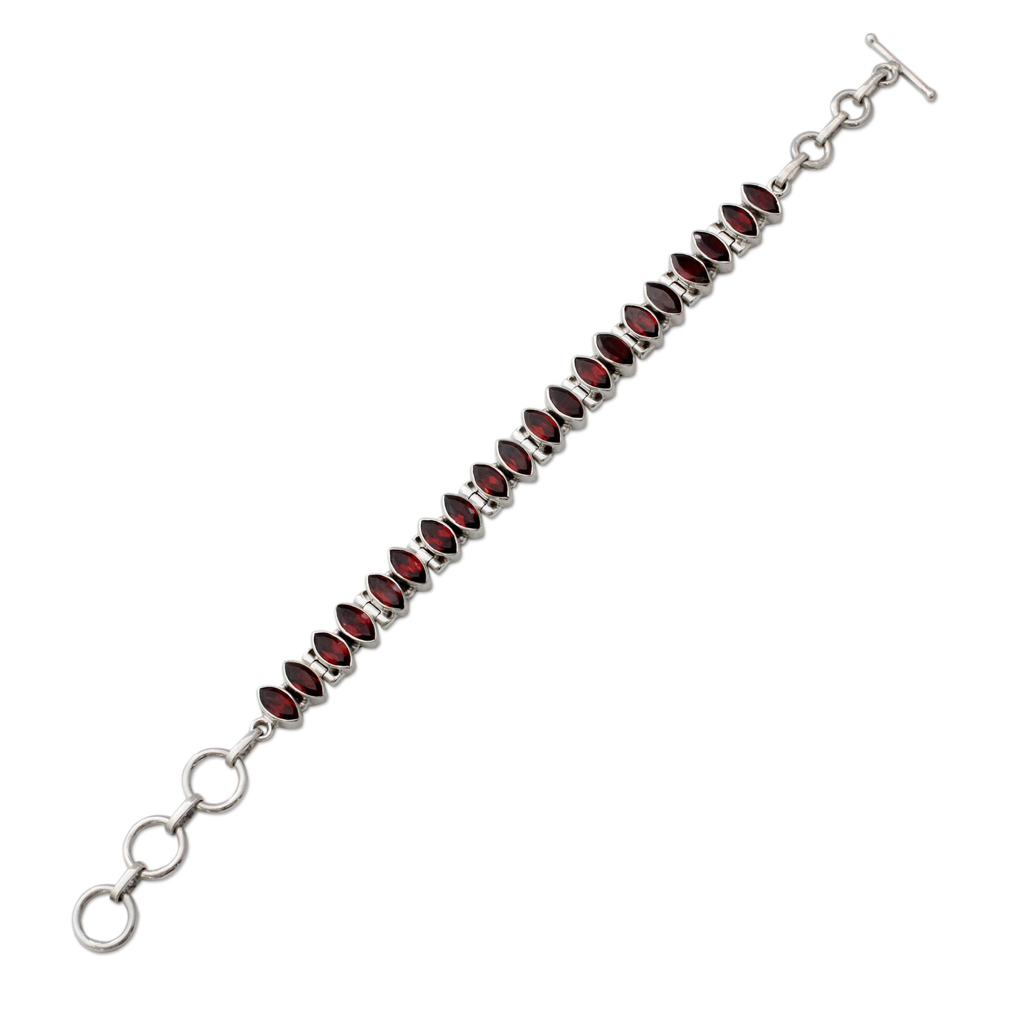 Premium Marquise Garnet & Silver Tennis Bracelet - Handcrafted in India